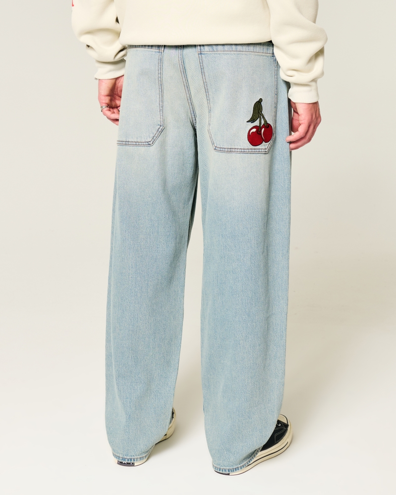 Light Wash Embroidered Skater Baggy Jeans