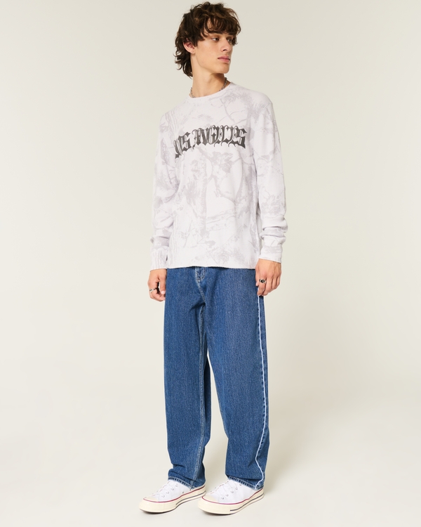 Medium Wash Striped Skater Baggy Jeans, Medium view 1