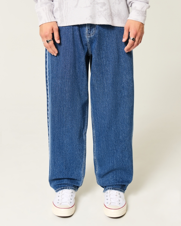Medium Wash Striped Skater Baggy Jeans, Medium view 2