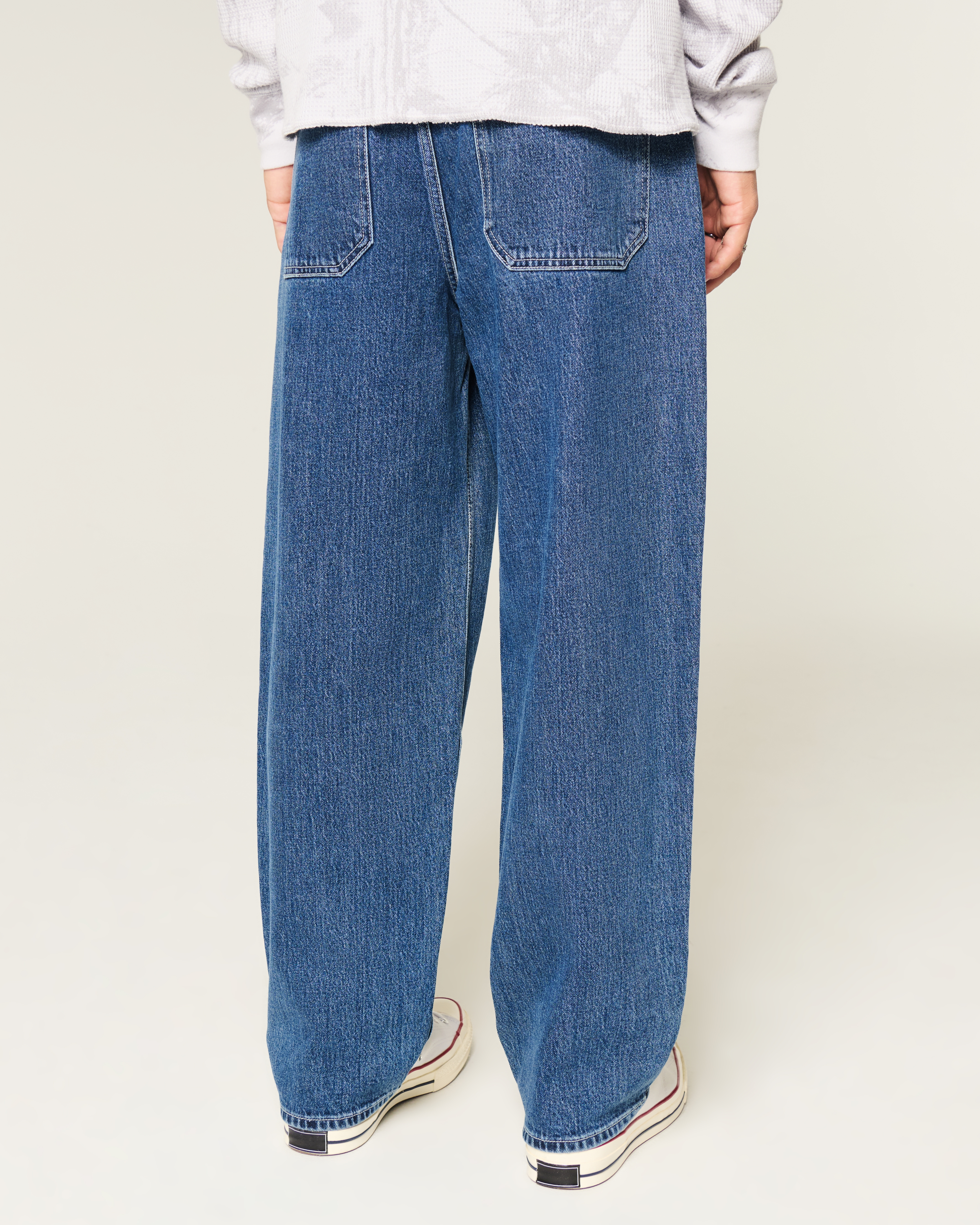 Medium Wash Striped Skater Baggy Jeans