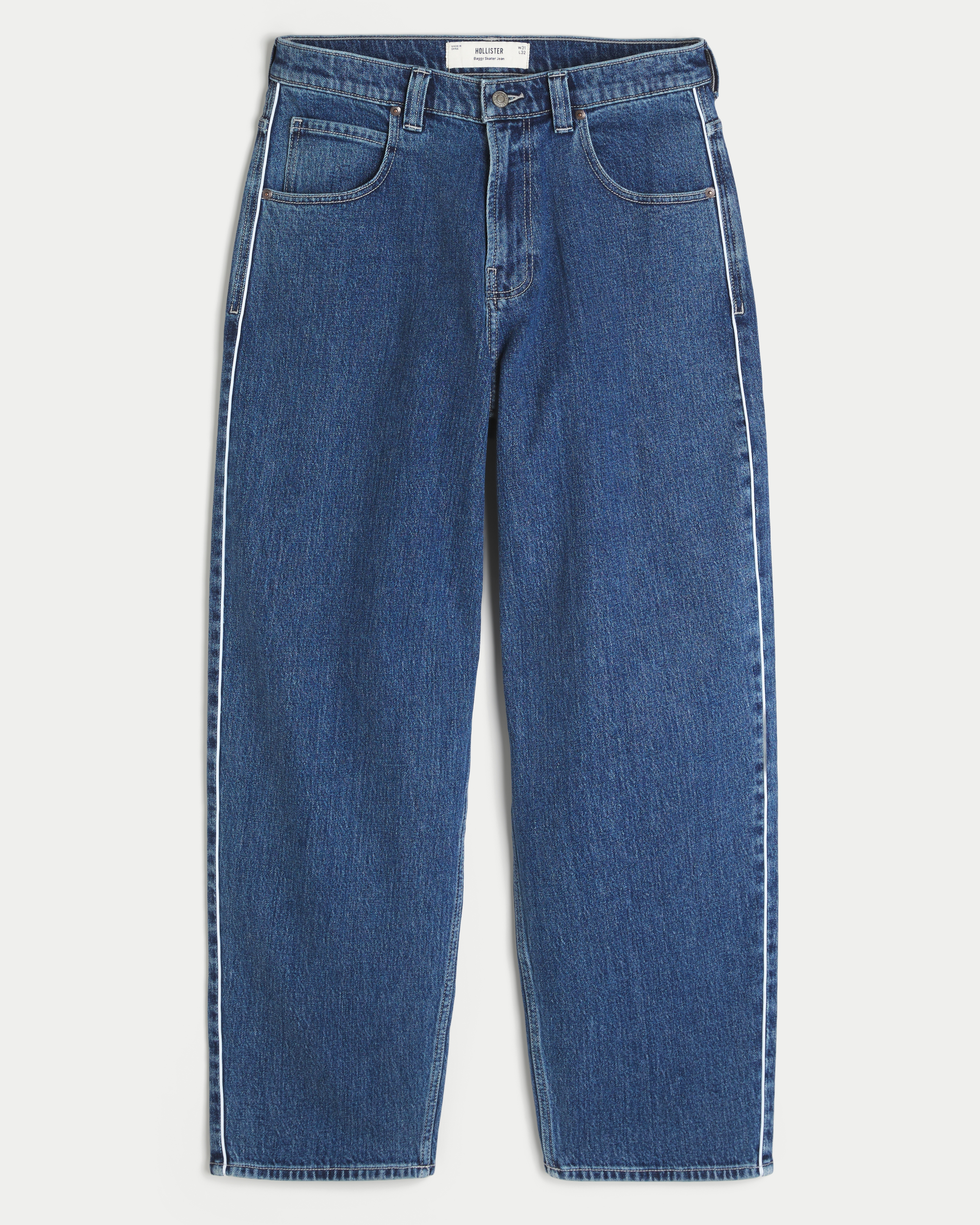 Medium Wash Striped Skater Baggy Jeans