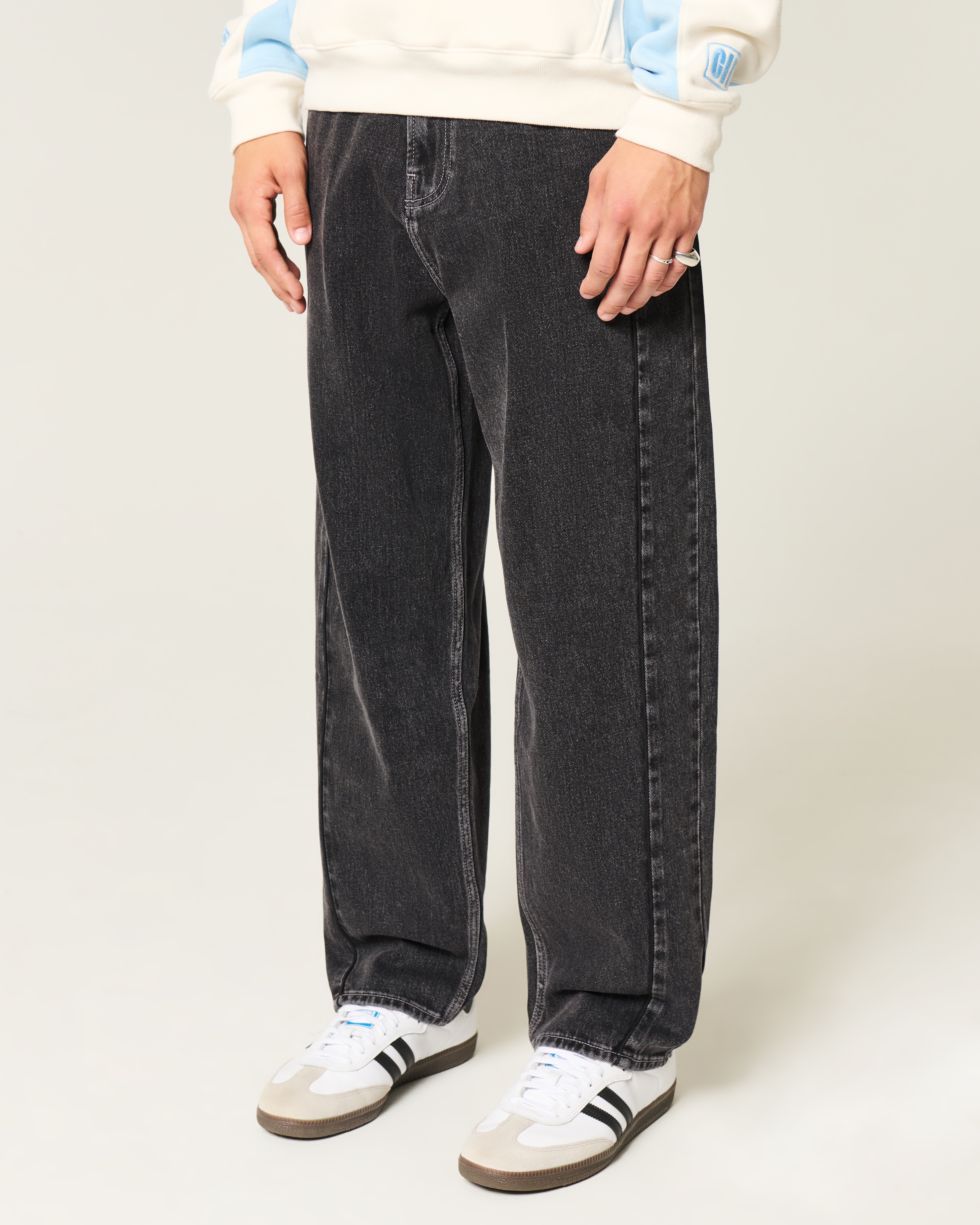 Washed Black Seamed Skater Baggy Jeans