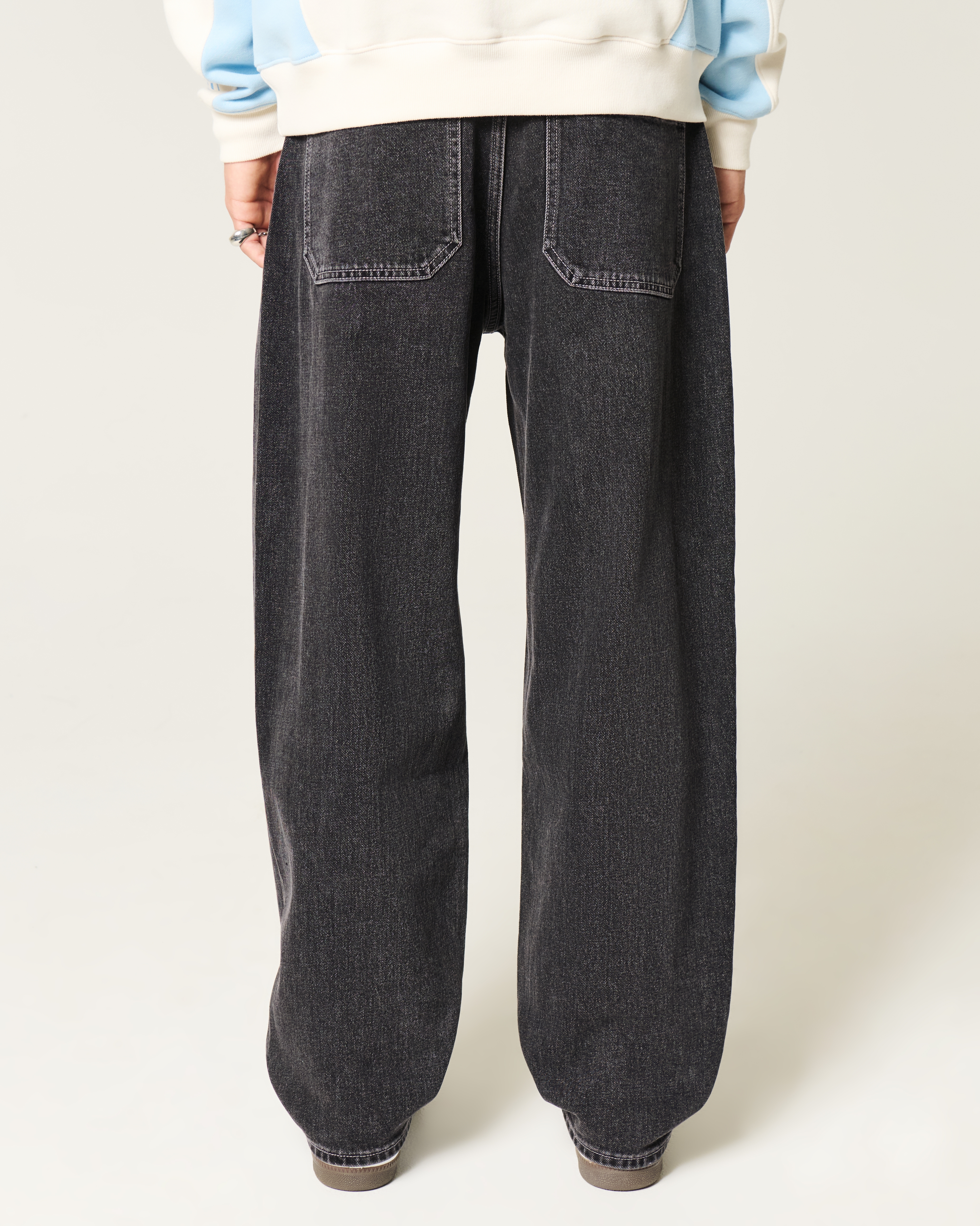 Washed Black Seamed Skater Baggy Jeans