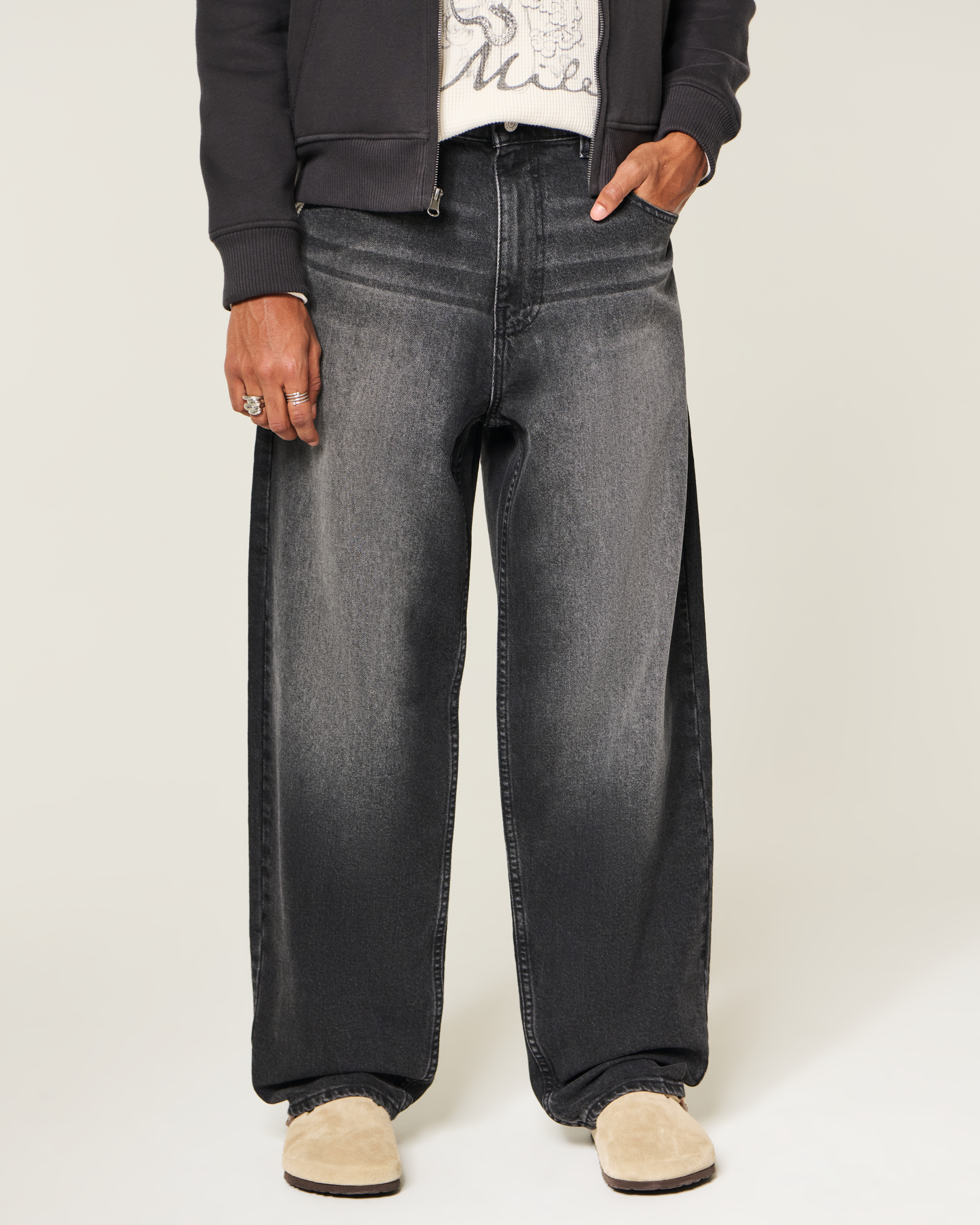 Washed Black Graphic Skater Baggy Jeans