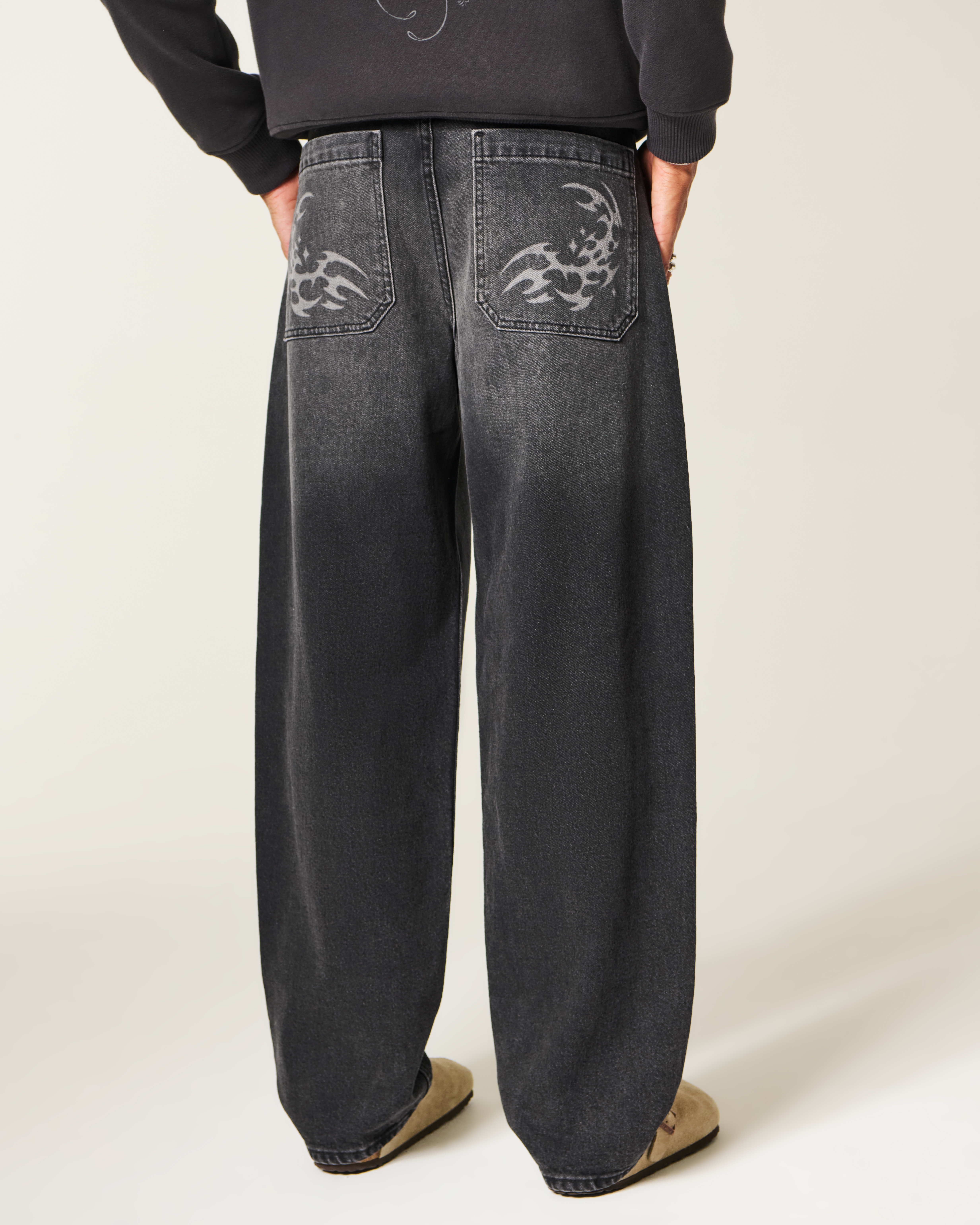 Washed Black Graphic Skater Baggy Jeans