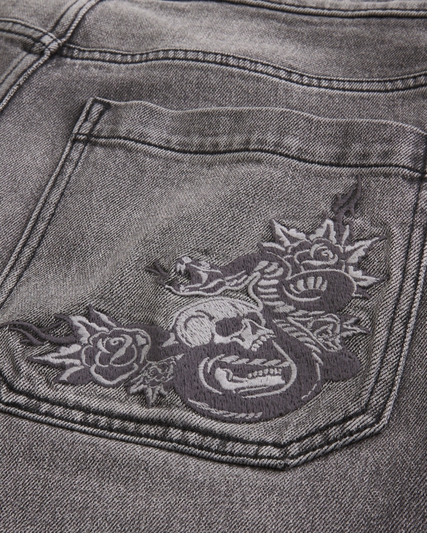 Men's Grey Snake Embroidery Skater Baggy Jeans | Men's Bottoms