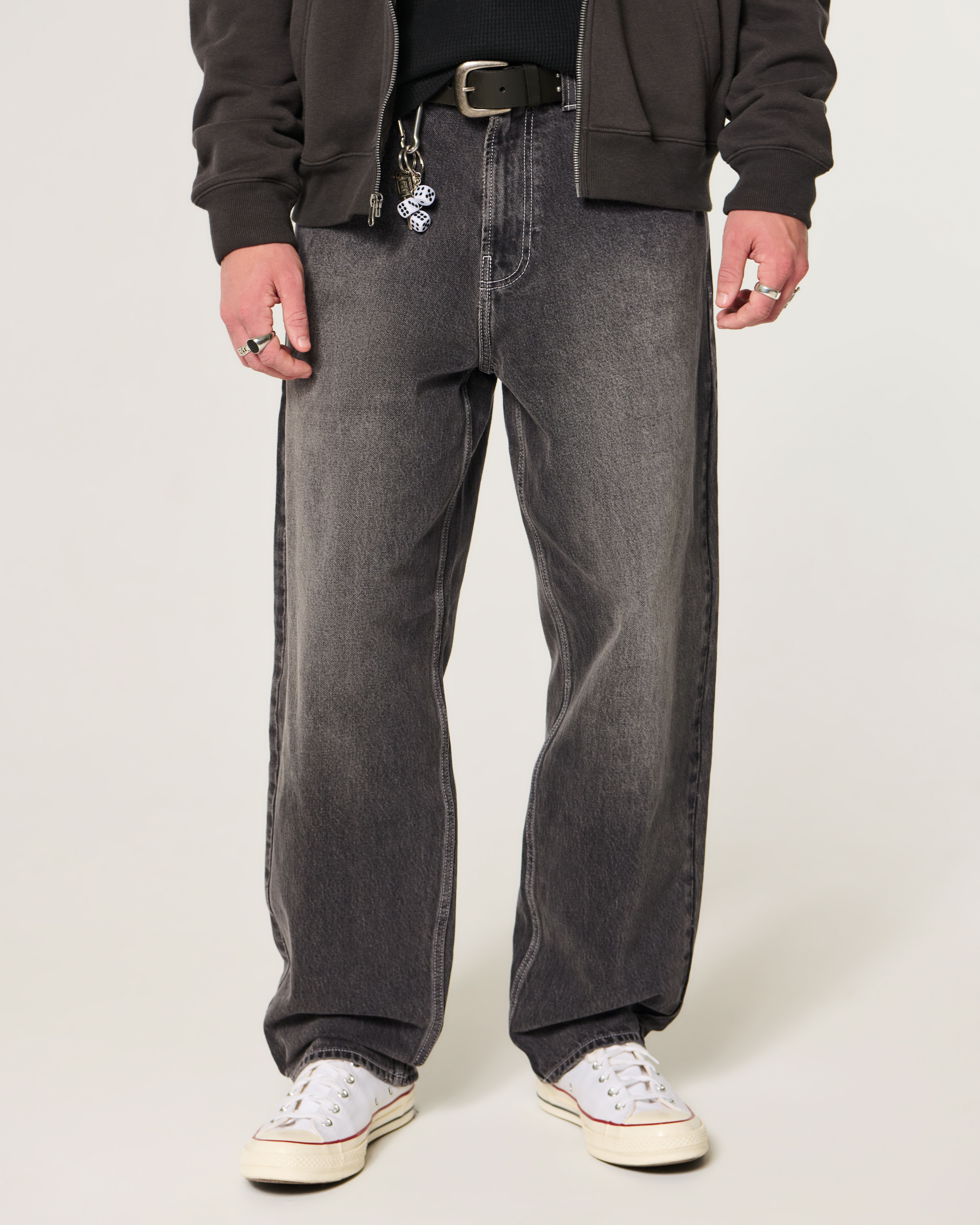 Washed Black H Applique Skater Baggy Jeans