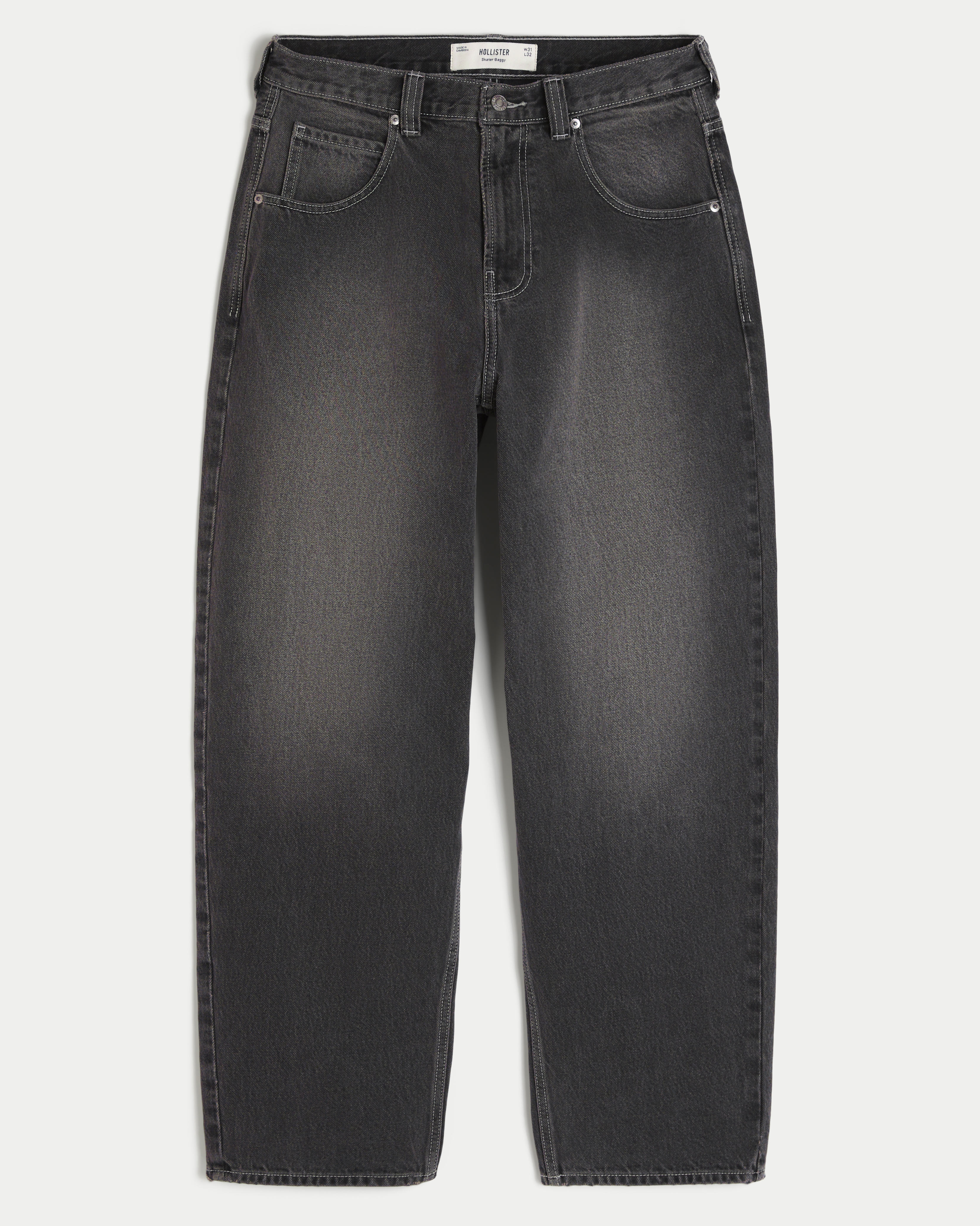 Washed Black H Applique Skater Baggy Jeans