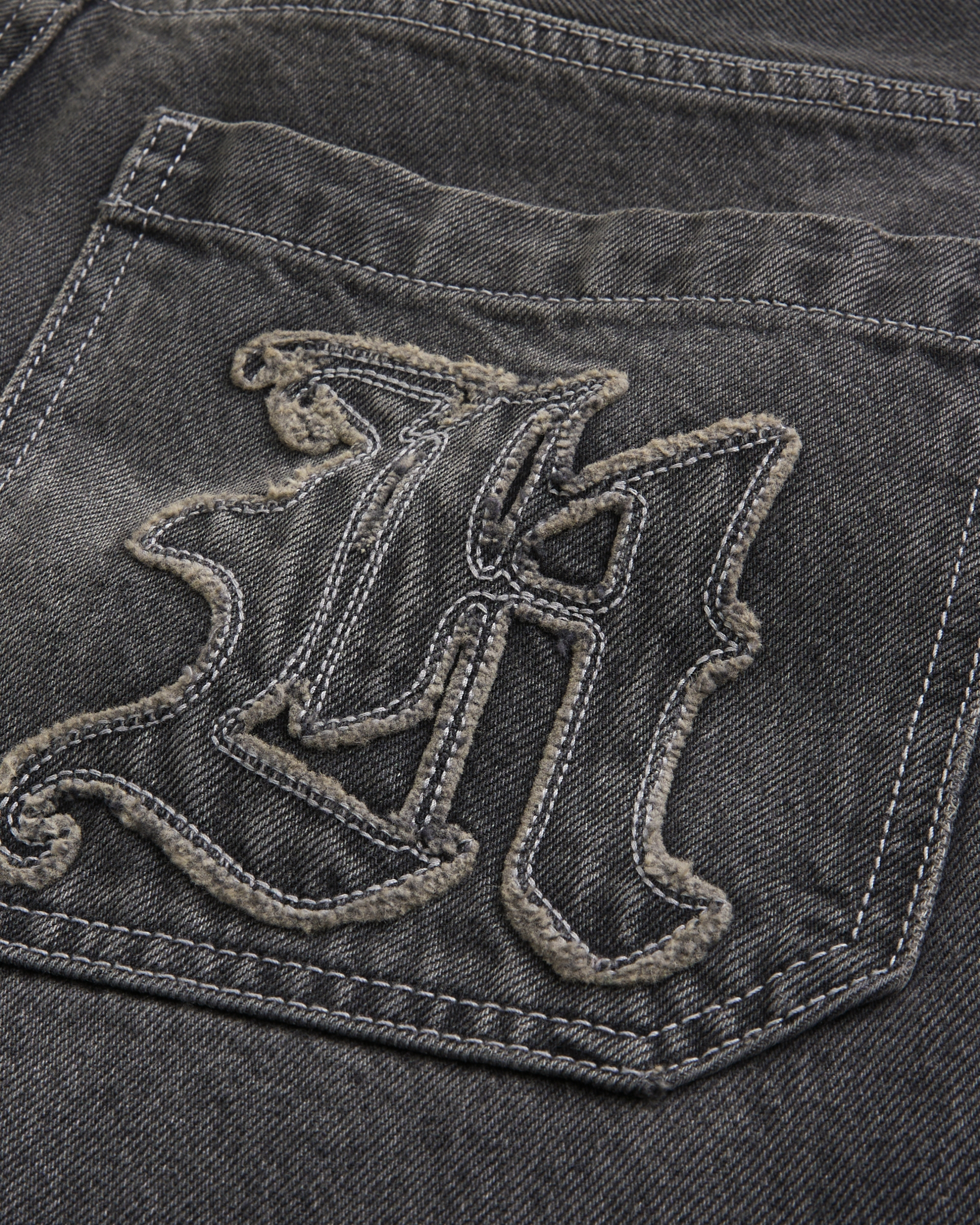 Washed Black H Applique Skater Baggy Jeans