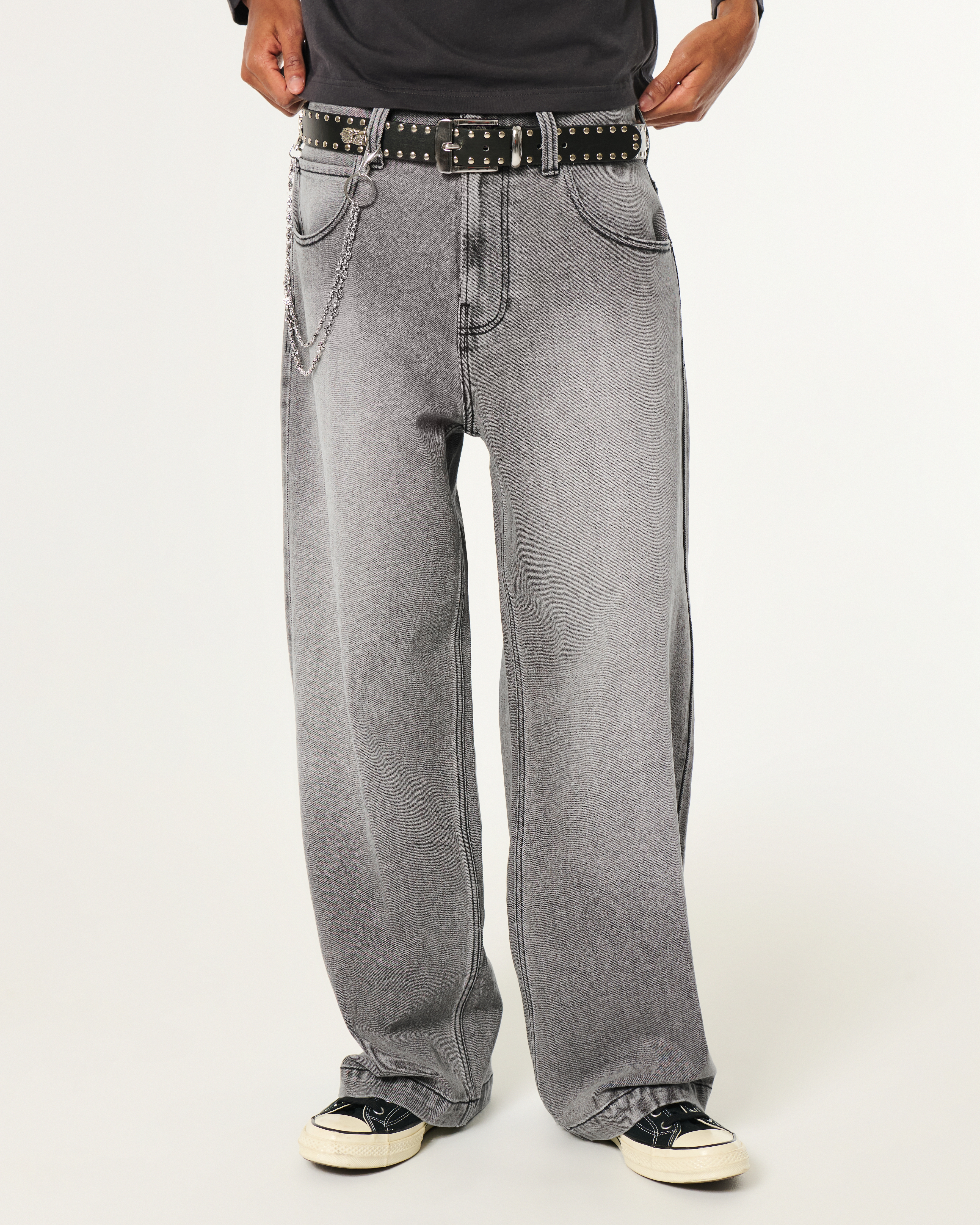 Hollister Washed Grey Los Angeles Graphic Super Baggy Jeans