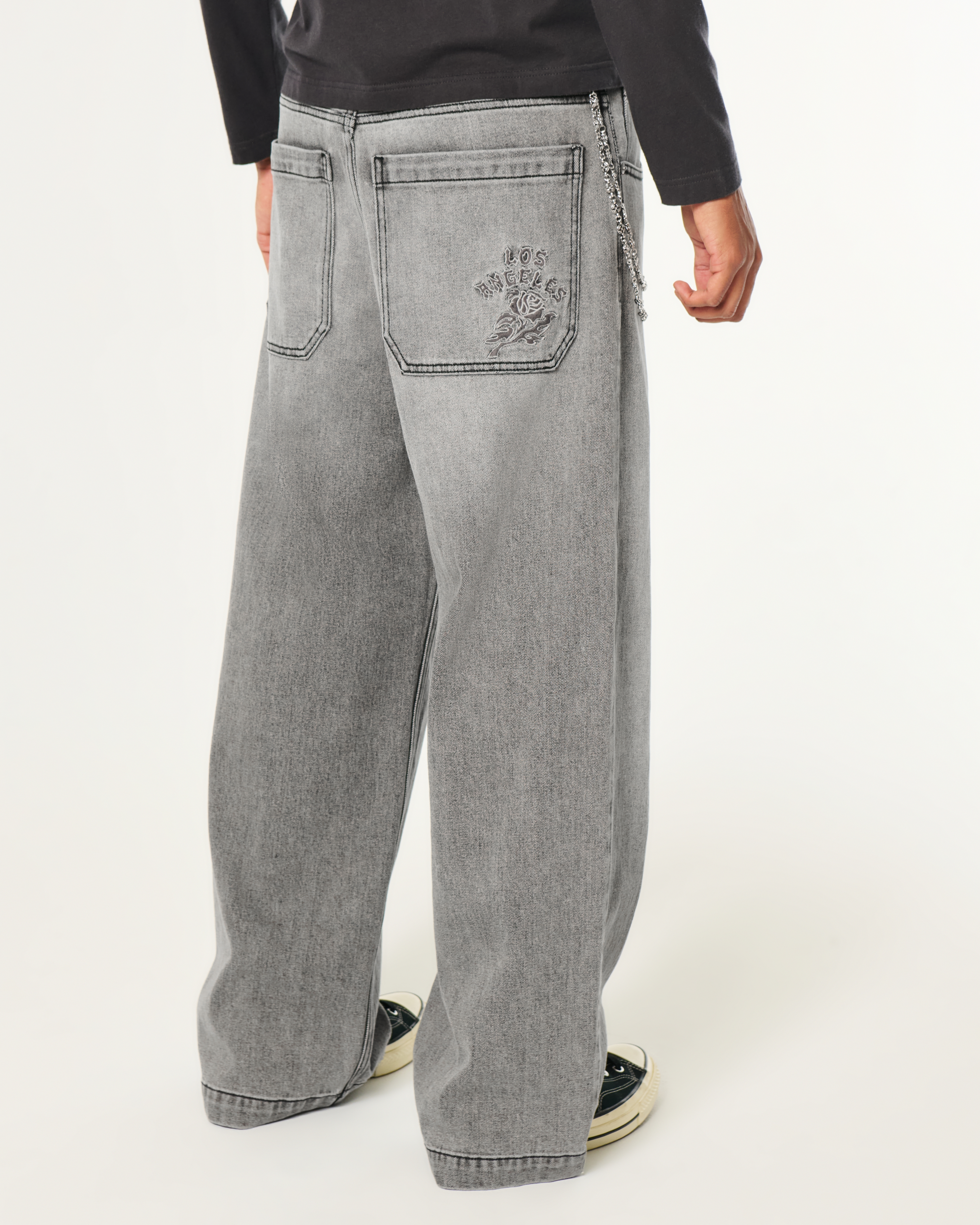 Hollister Washed Grey Los Angeles Graphic Super Baggy Jeans