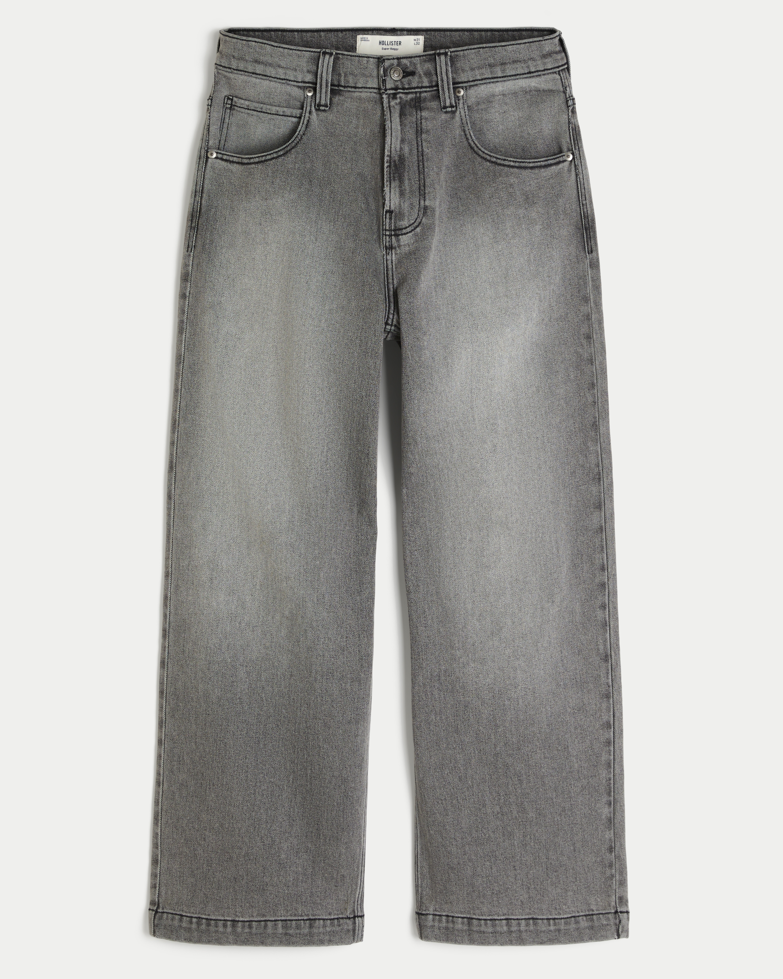Hollister Washed Grey Los Angeles Graphic Super Baggy Jeans