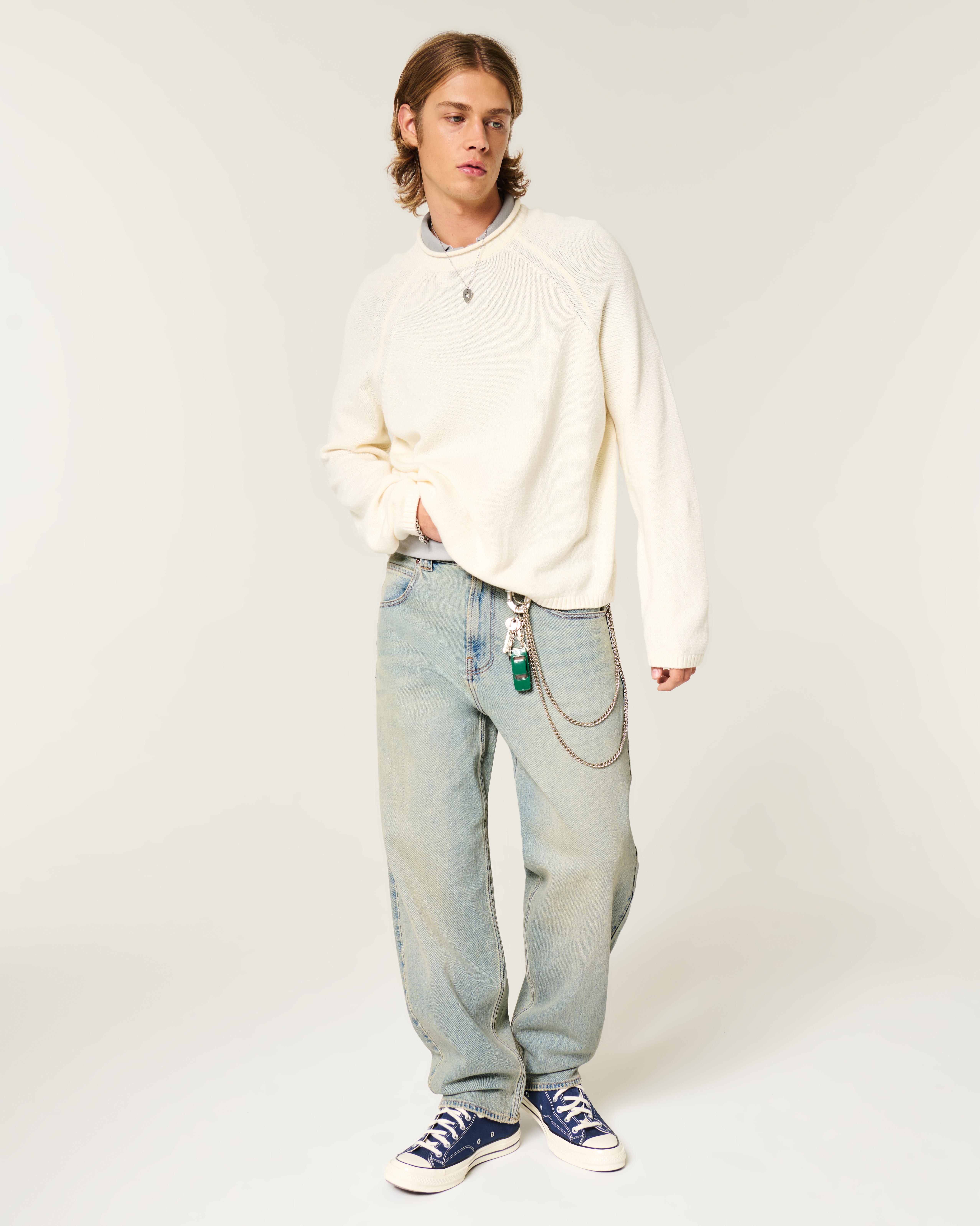 Light Wash Rose Graphic Skater Baggy Jeans
