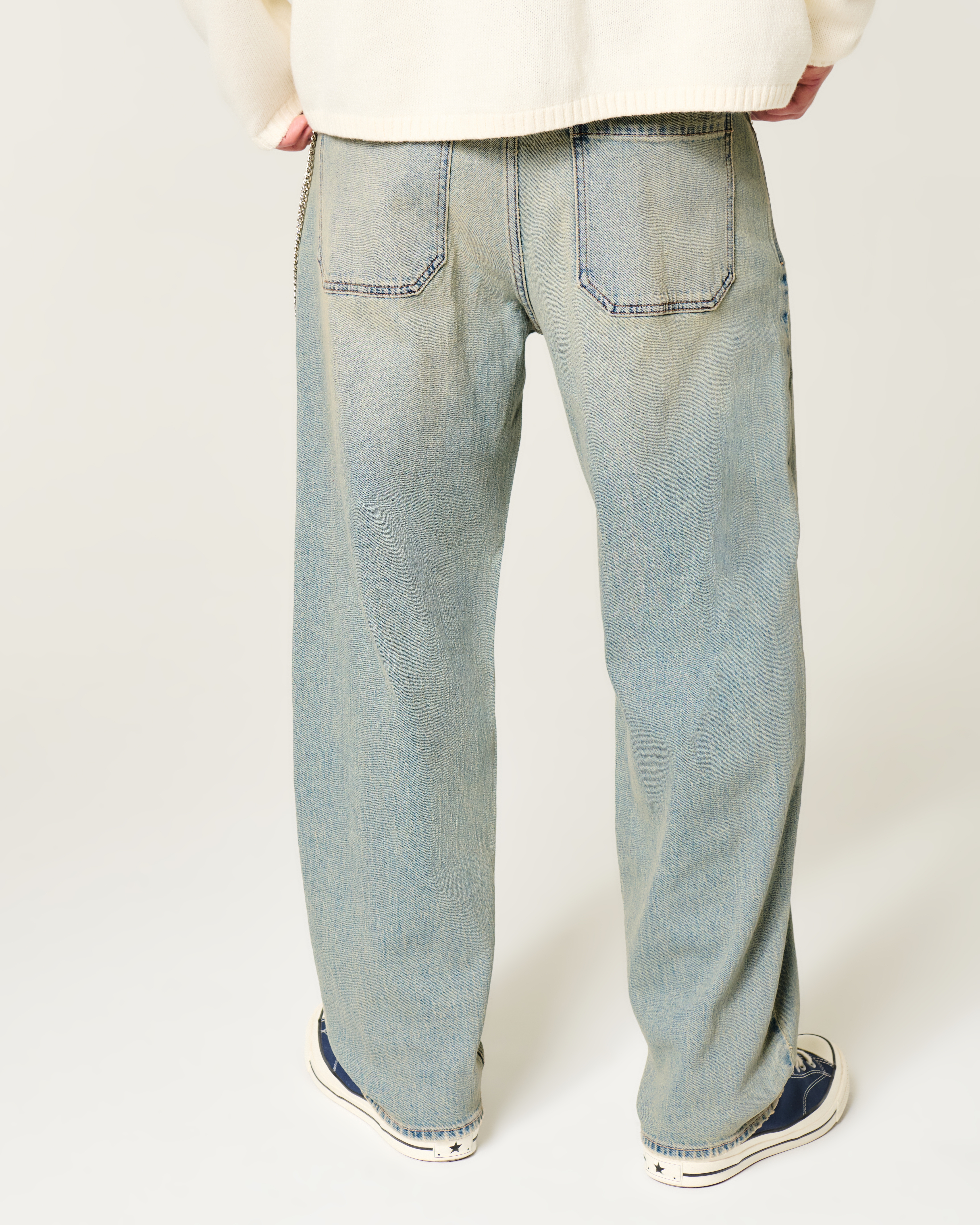 Light Wash Rose Graphic Skater Baggy Jeans