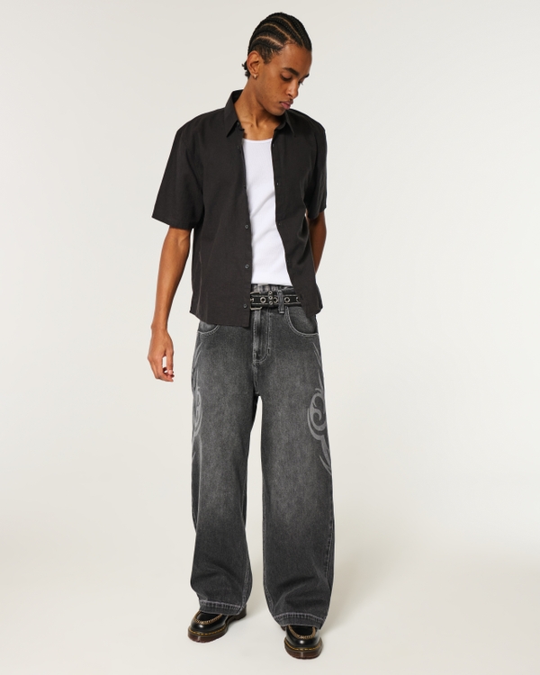 Washed Black Graphic Super Baggy Jeans, Washed Black view 1