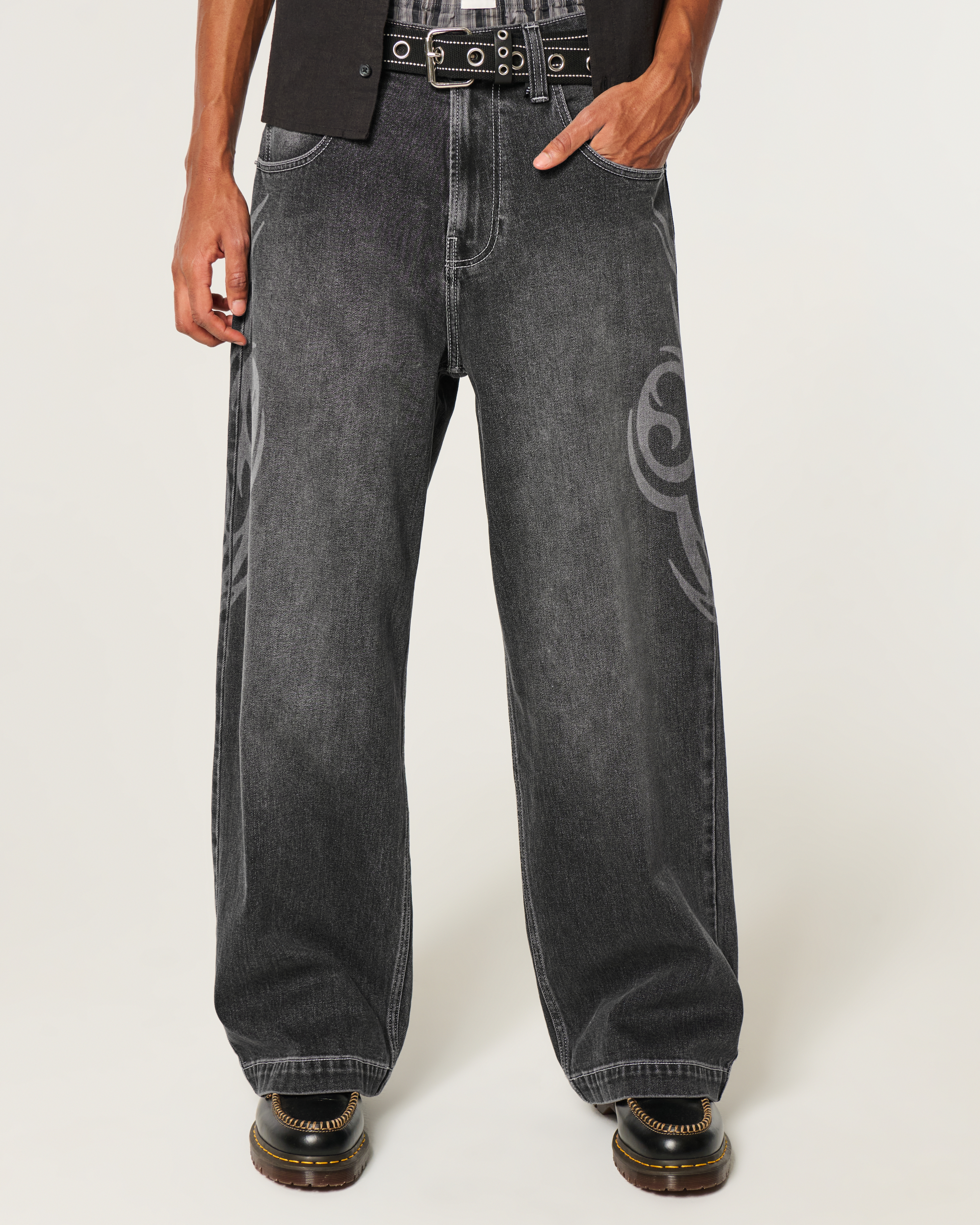 Washed Black Graphic Super Baggy Jeans