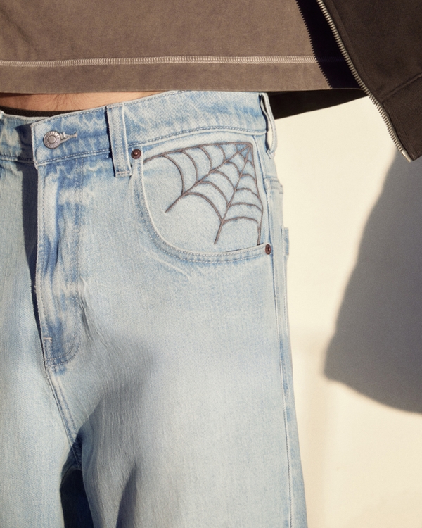 Light Wash Spider Embroidery Super Baggy Jeans, Light view 2