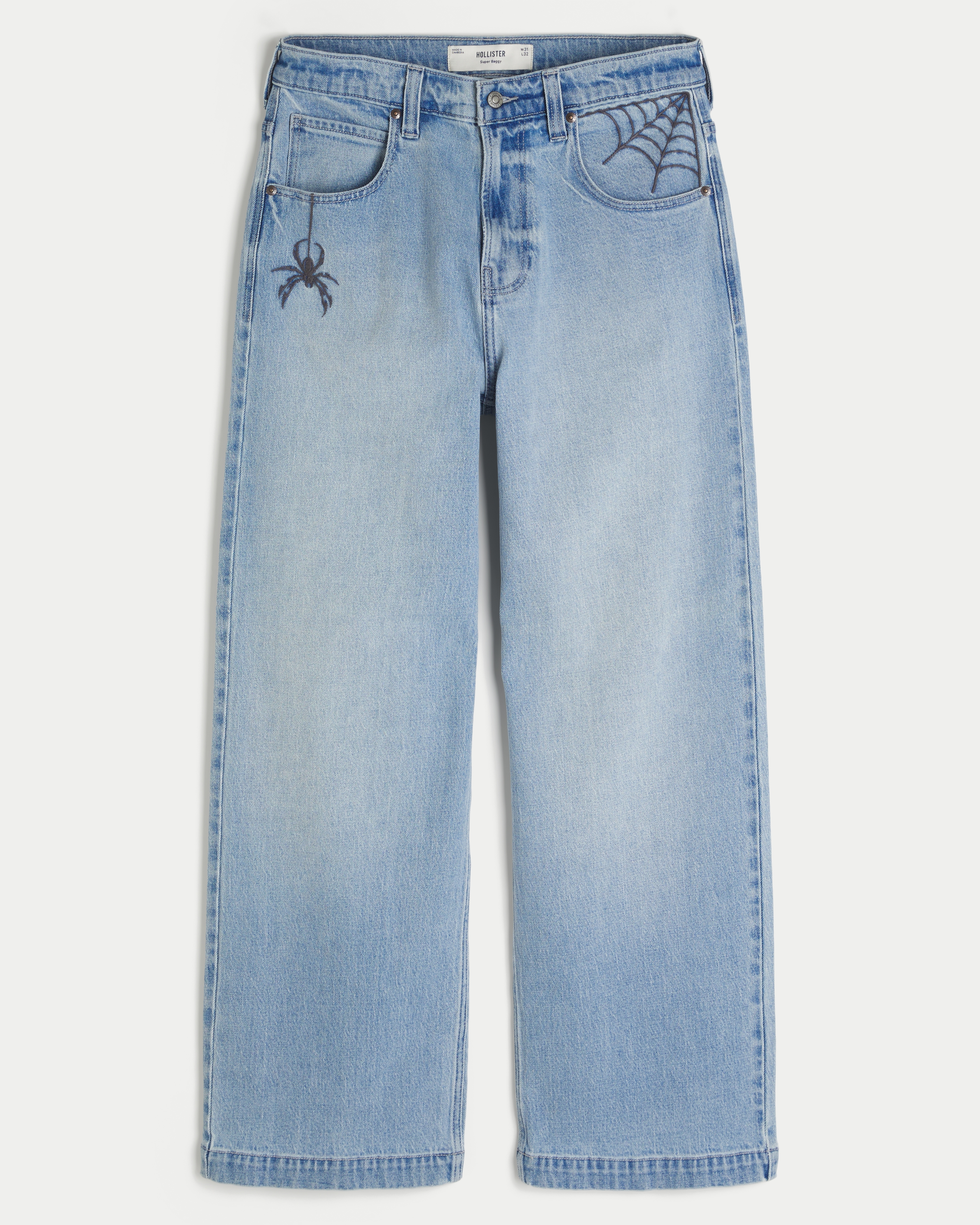 Light Wash Spider Embroidery Super Baggy Jeans