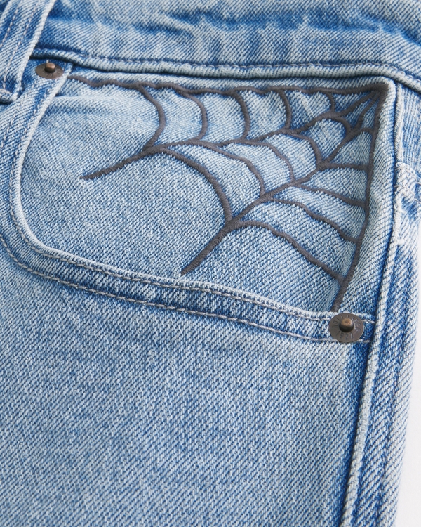 Light Wash Spider Embroidery Super Baggy Jeans