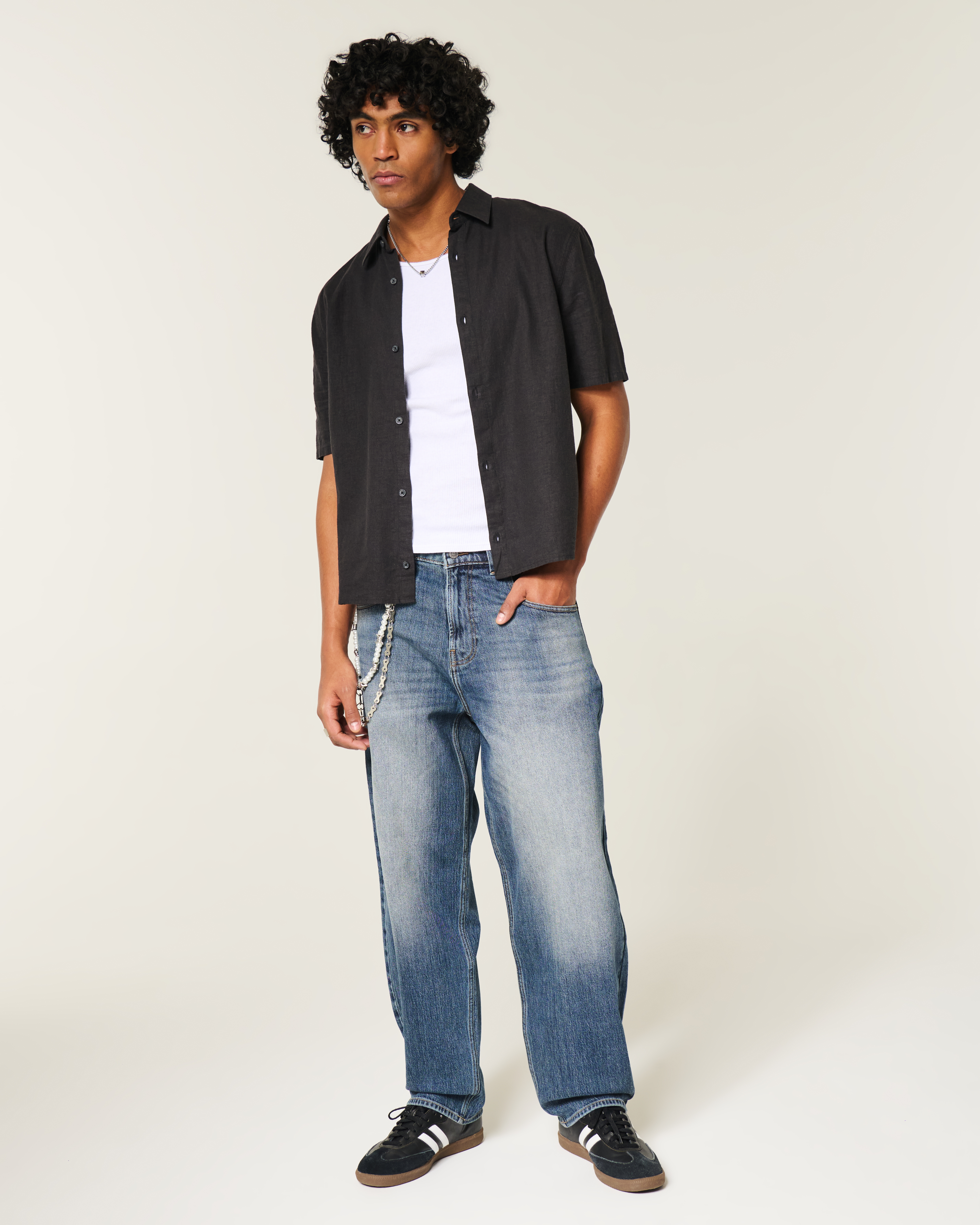 Medium Wash Eagle Graphic Skater Baggy Jeans