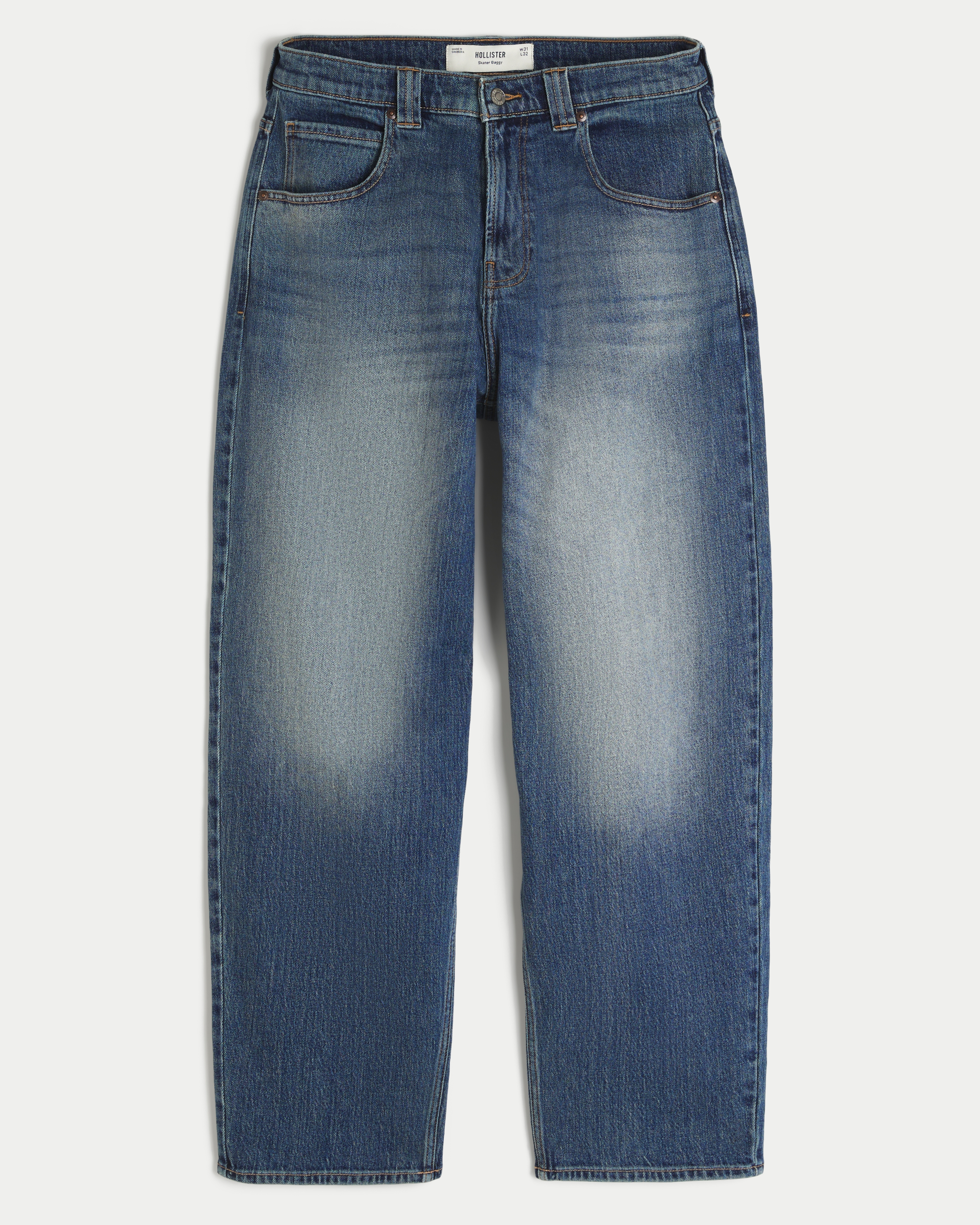 Medium Wash Eagle Graphic Skater Baggy Jeans