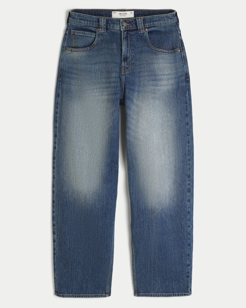 Men's Medium Wash Eagle Graphic Skater Baggy Jeans | Men's Bottoms |  HollisterCo.com, image size:800x1000