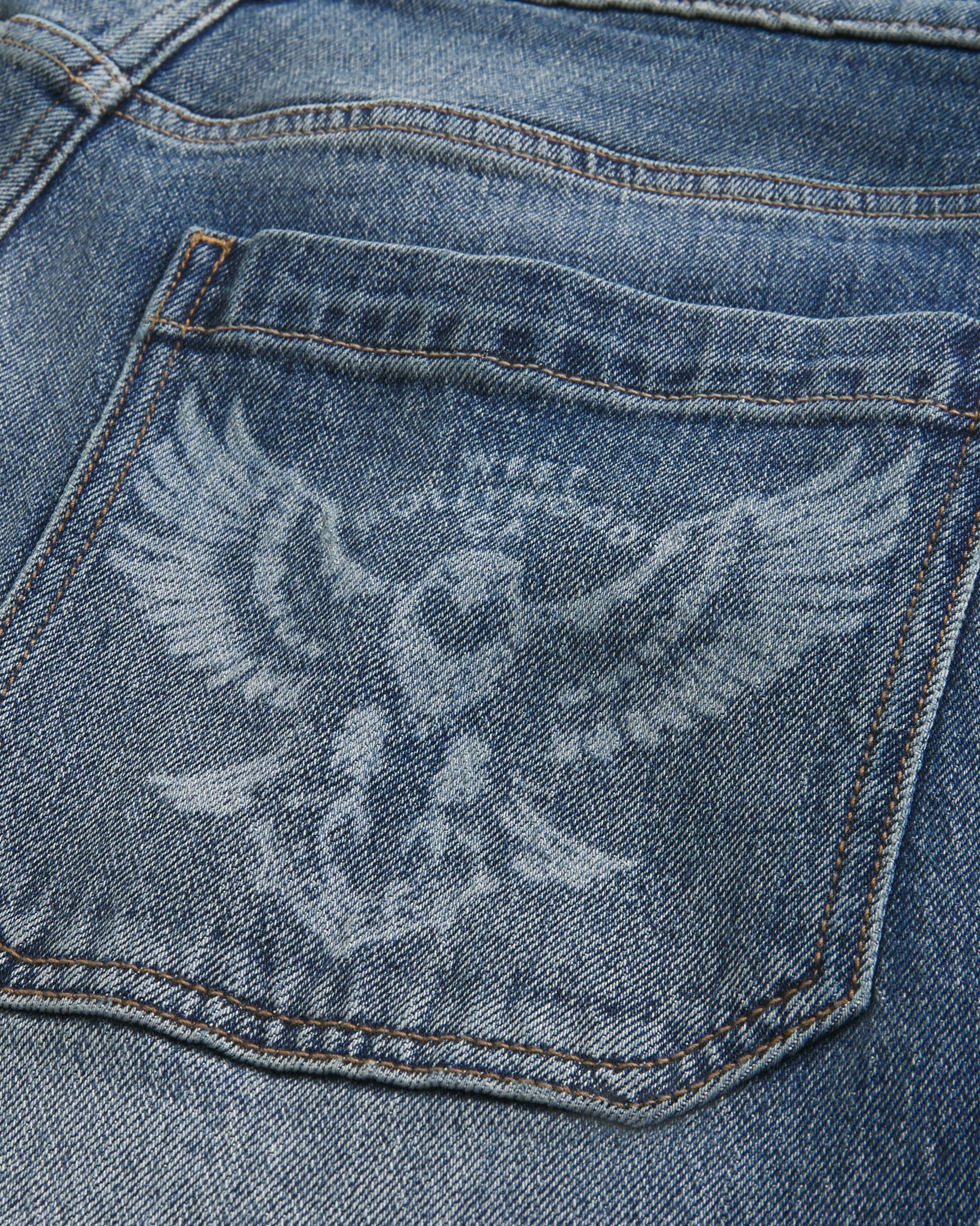 Medium Wash Eagle Graphic Skater Baggy Jeans
