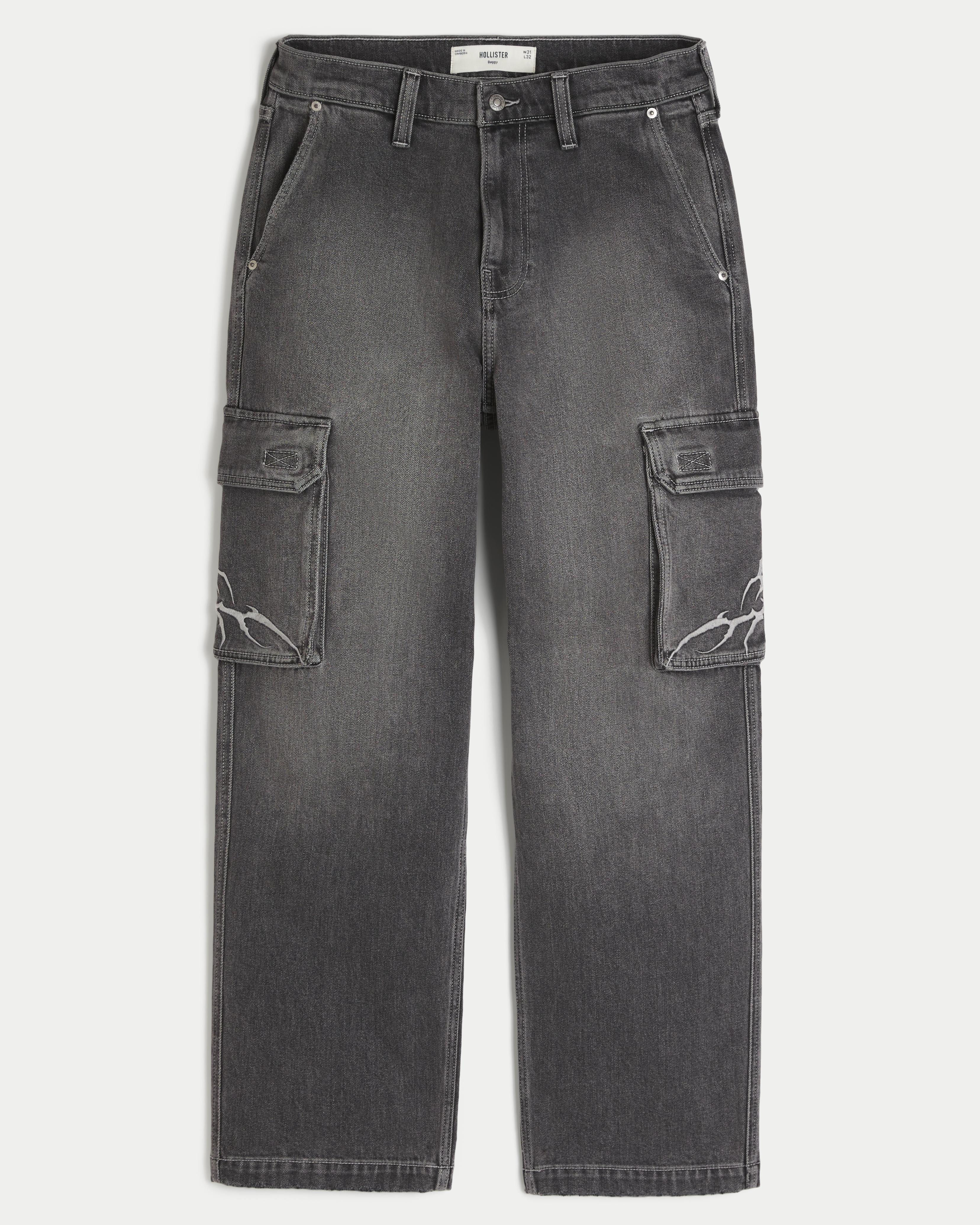 Embroidered Baggy Cargo Jeans