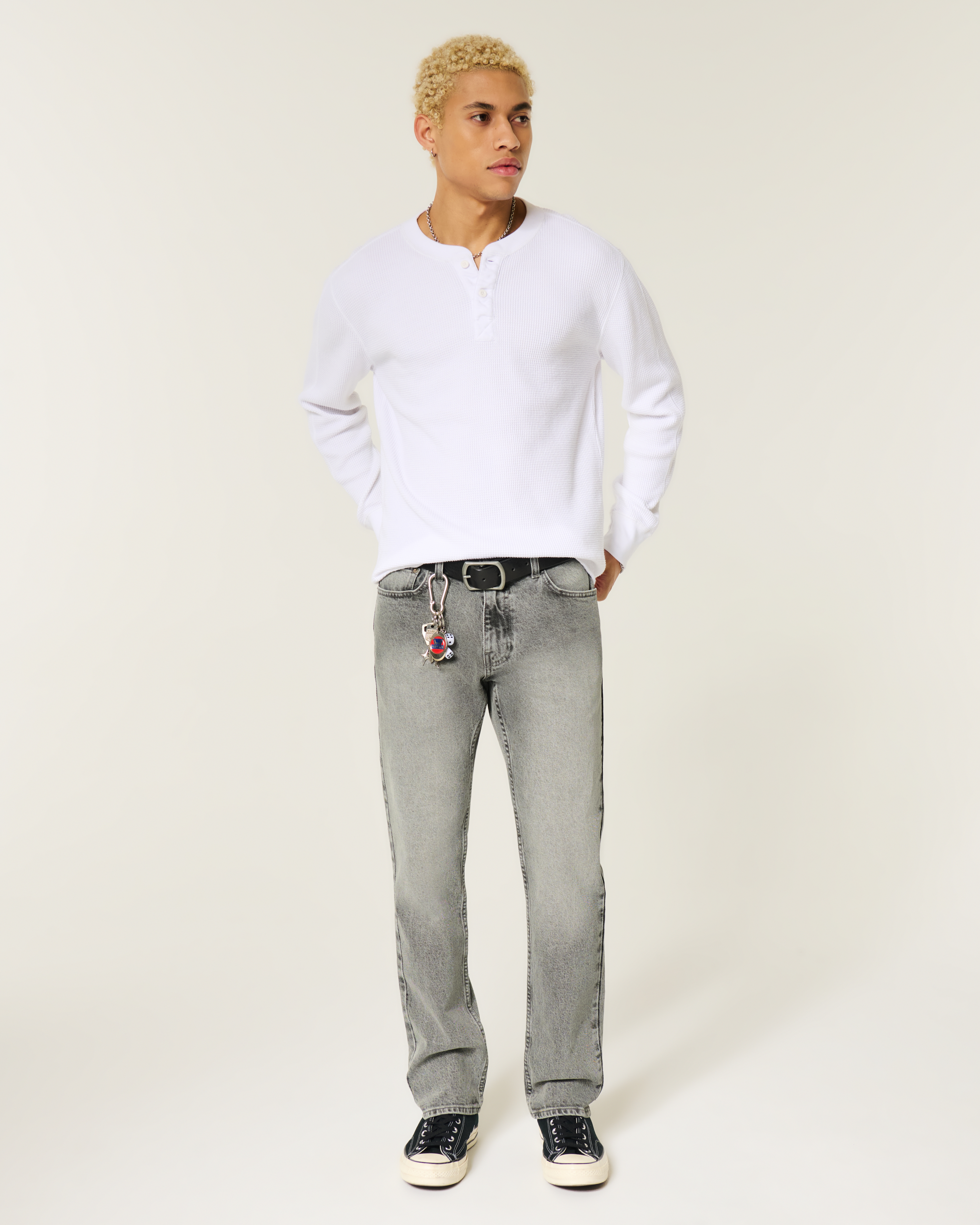 Washed Grey Slim Straight Jeans