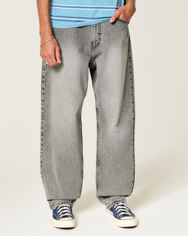 Grey Skater Baggy Jeans, Washed Gray view 2