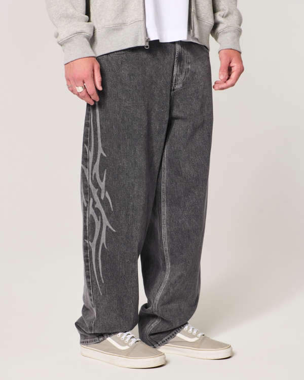 Graphic Skater Baggy Jeans, Washed Dark Gray view 2