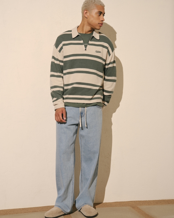 Low-Rise Drawstring Waist Baggy Jeans, Medium view 1