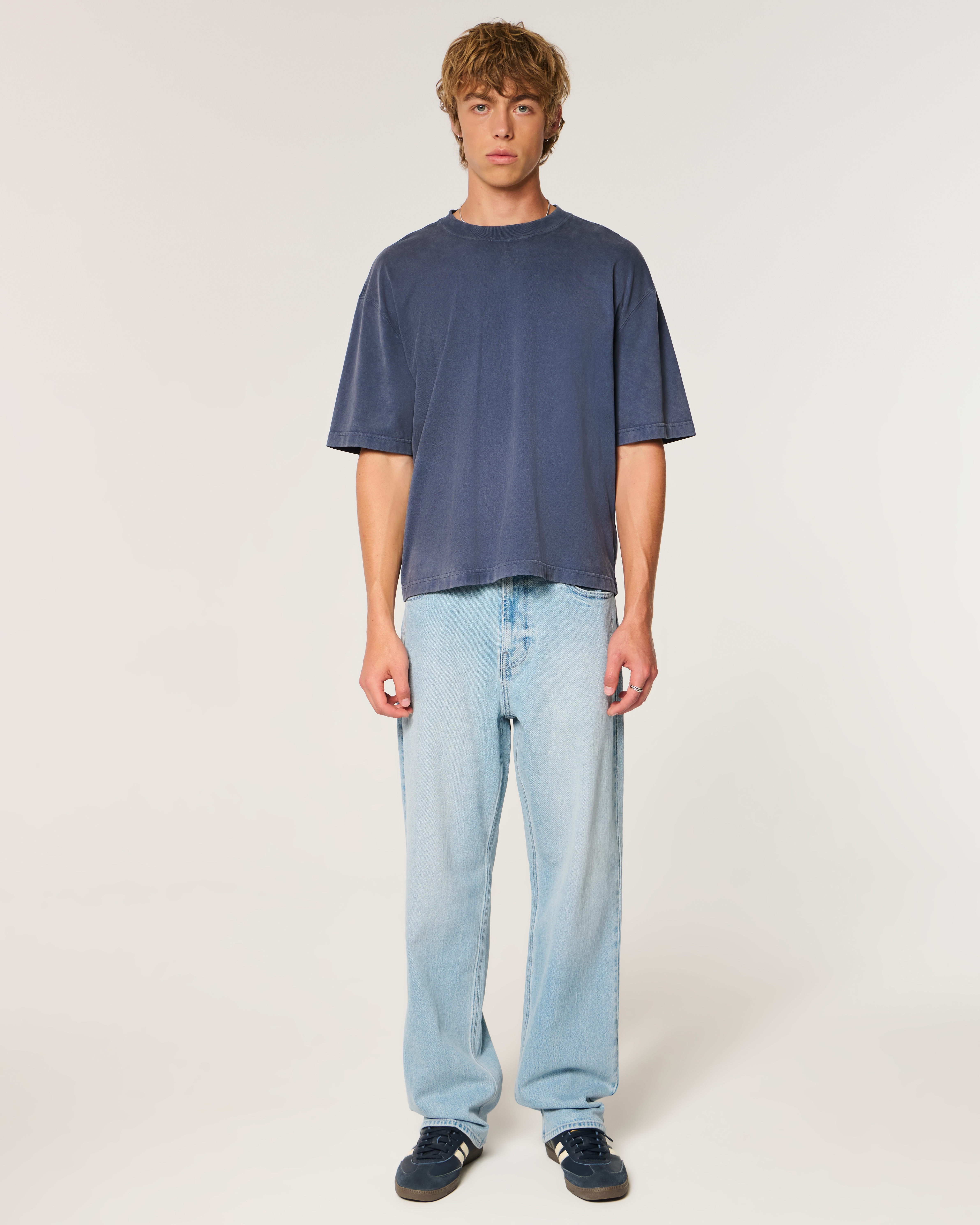 Light Wash Embroidered Graphic Baggy Jeans