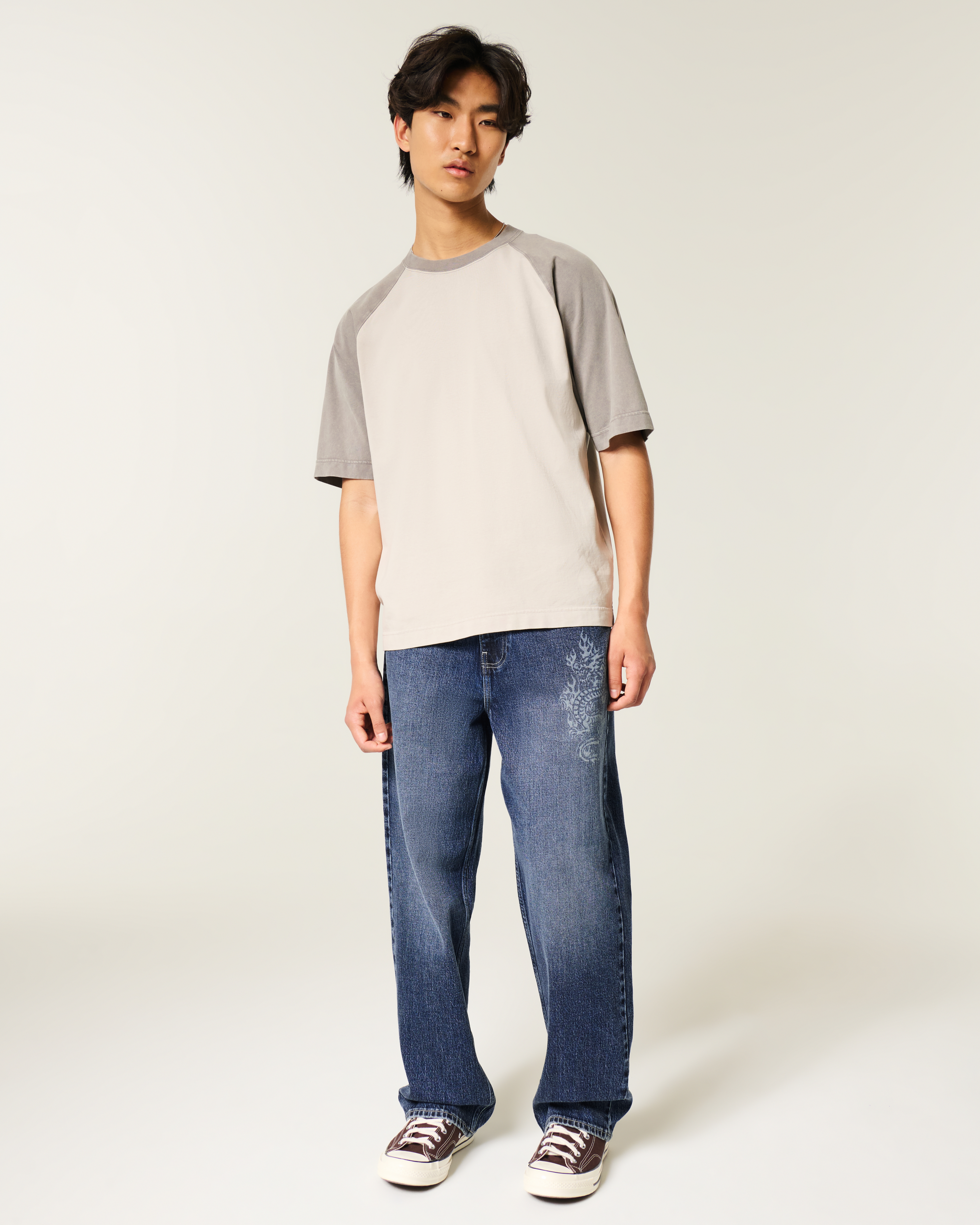 Dark Wash Dragon Graphic Baggy Jeans