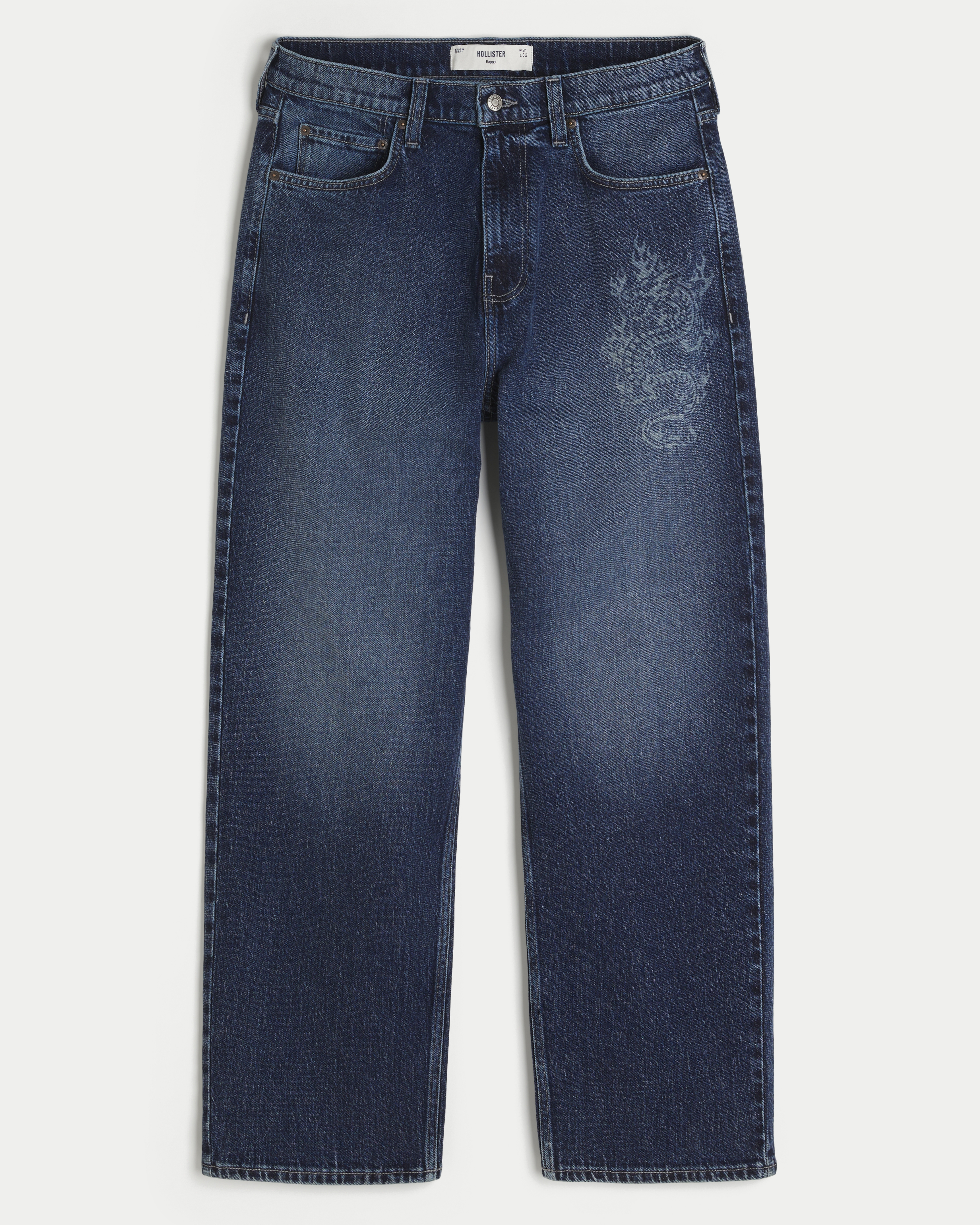 Dark Wash Dragon Graphic Baggy Jeans