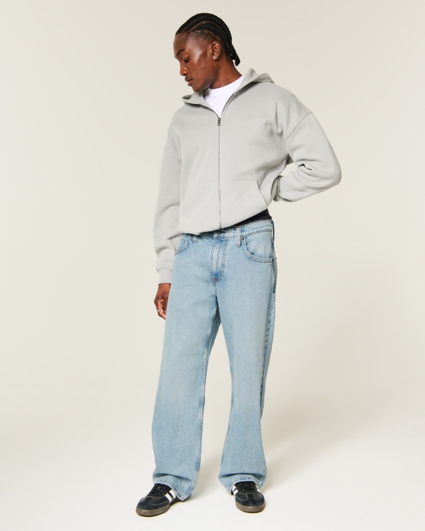 Low-Rise Embroidered Baggy Jeans, Light view 1