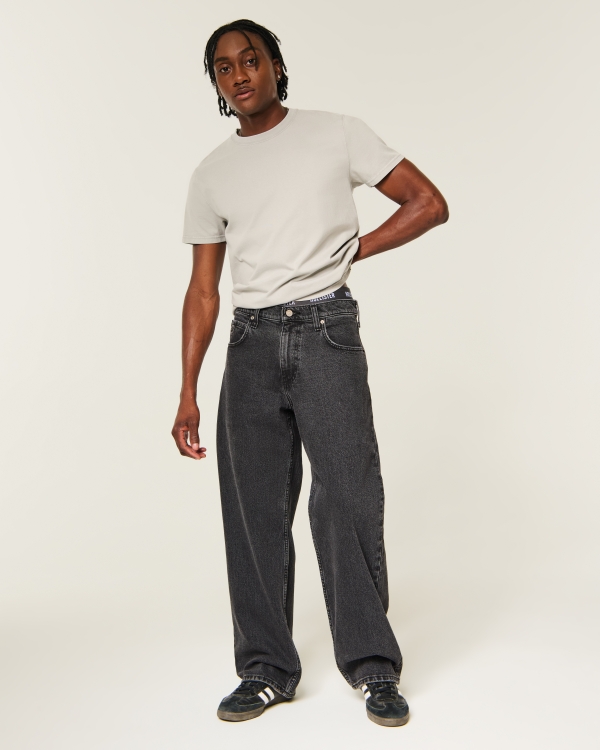 Low-Rise Baggy Jeans, Washed Black view 1