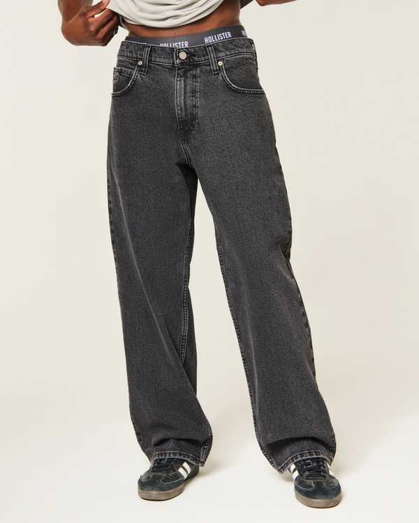 Low-Rise Baggy Jeans, Washed Black view 2