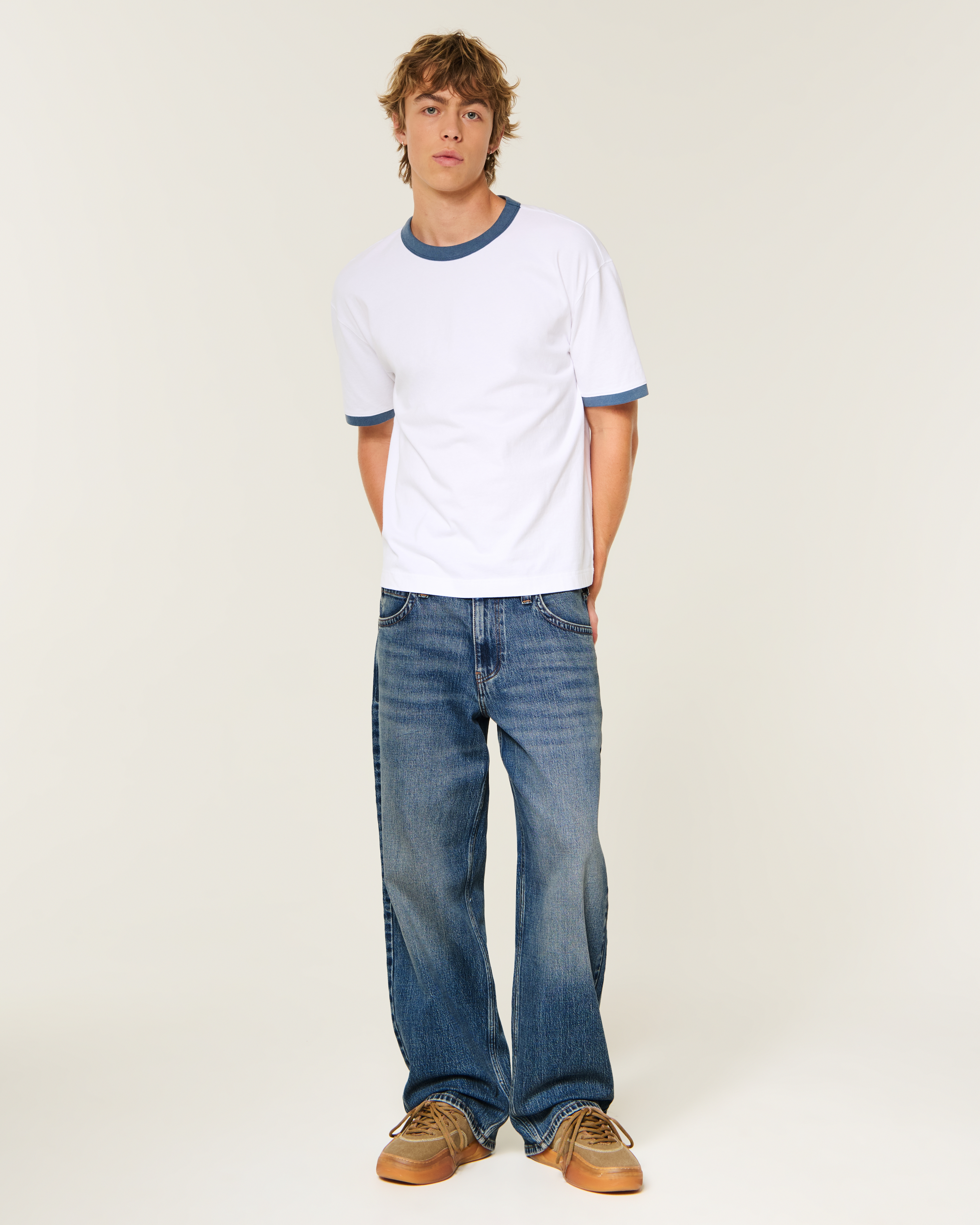 Low-Rise Logo Embroidery Baggy Jeans