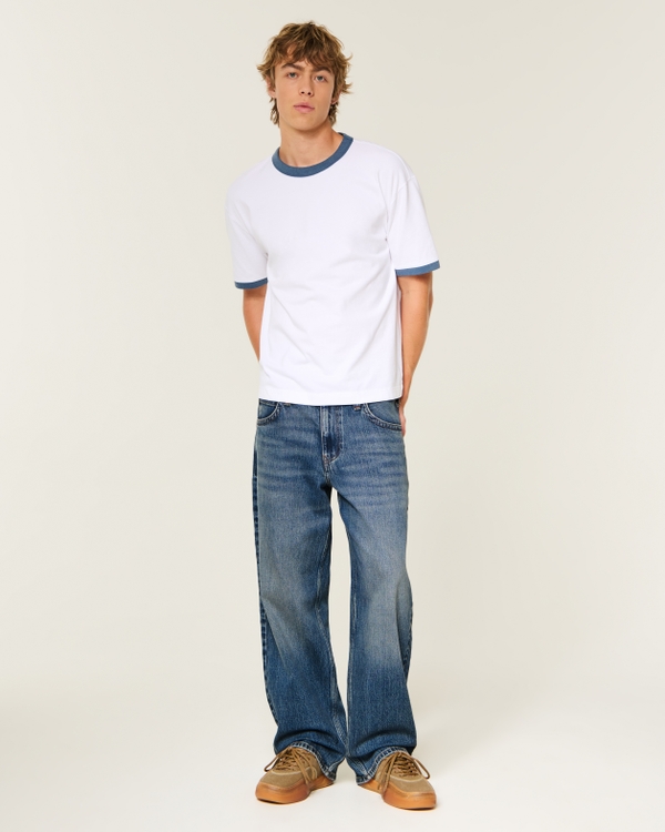 Low-Rise Logo Embroidery Baggy Jeans, Dark view 1