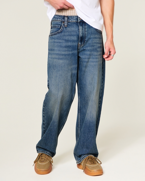 Low-Rise Logo Embroidery Baggy Jeans, Dark view 2