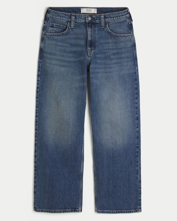 Low-Rise Logo Embroidery Baggy Jeans, Dark view 1
