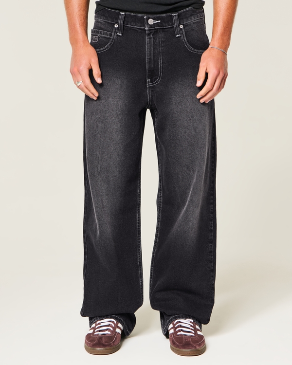 Low-Rise Baggy Jeans, Washed Black view 2
