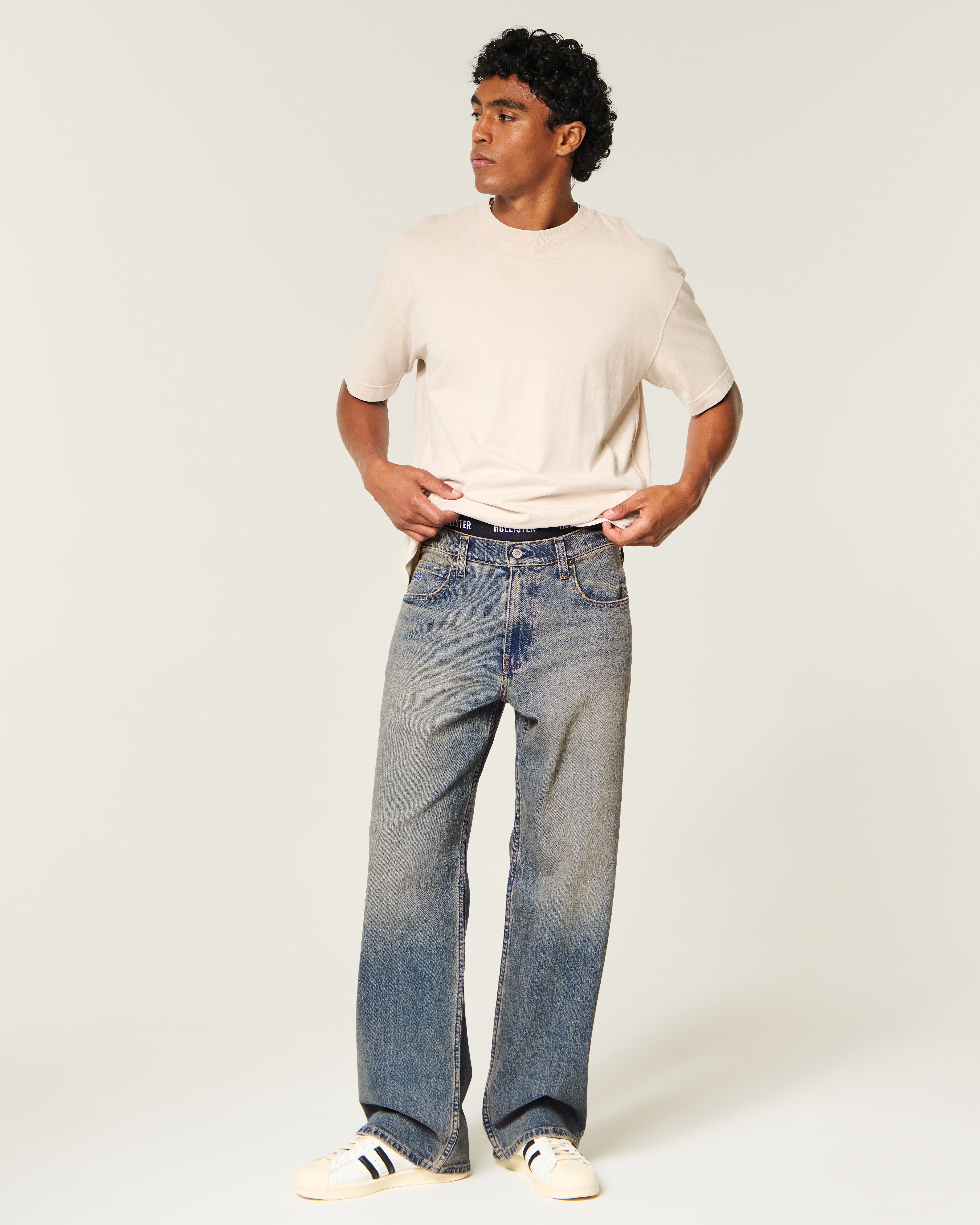 Low-Rise Dark Wash Baggy Jeans