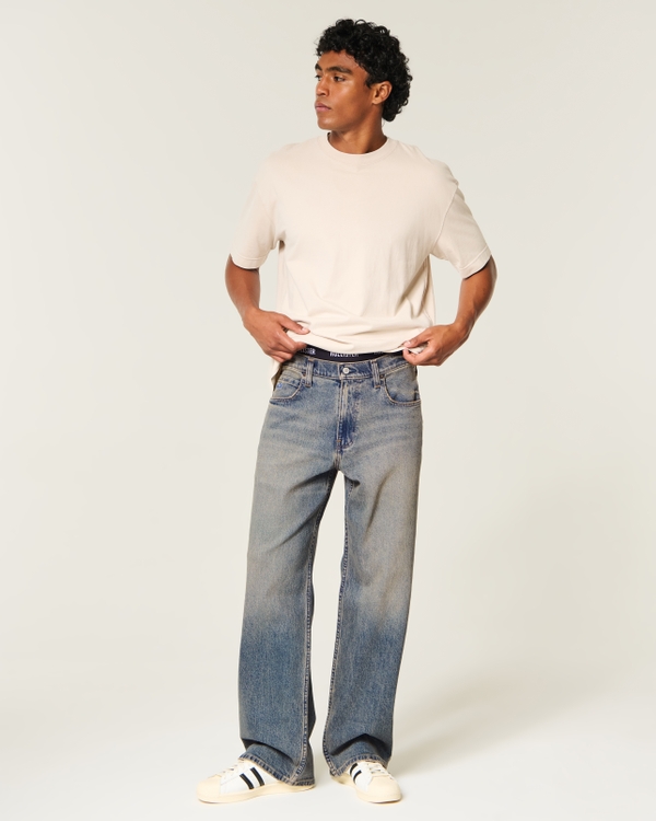 Low-Rise Dark Wash Baggy Jeans, Dark view 1