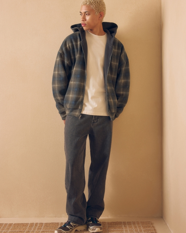 Logo Embroidery Baggy Jeans, Washed Black view 1