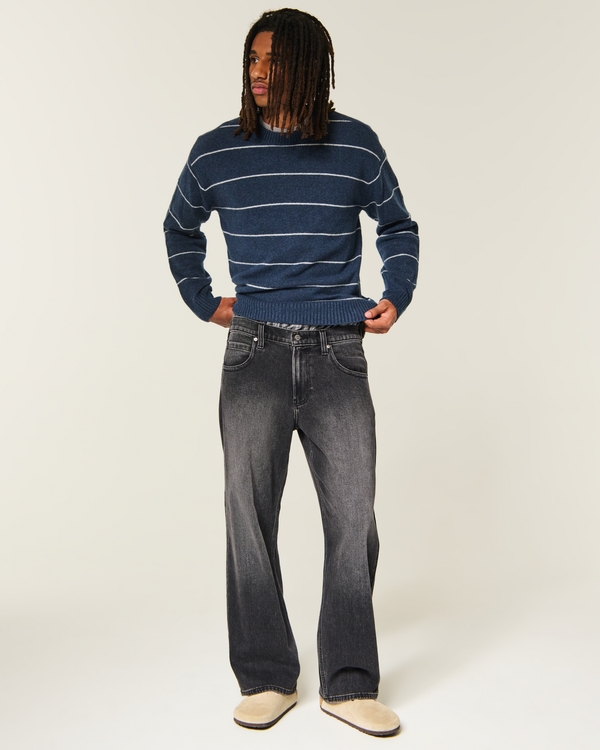 Low-Rise Shooting Star Embroidery Baggy Jeans, Washed Black view 2