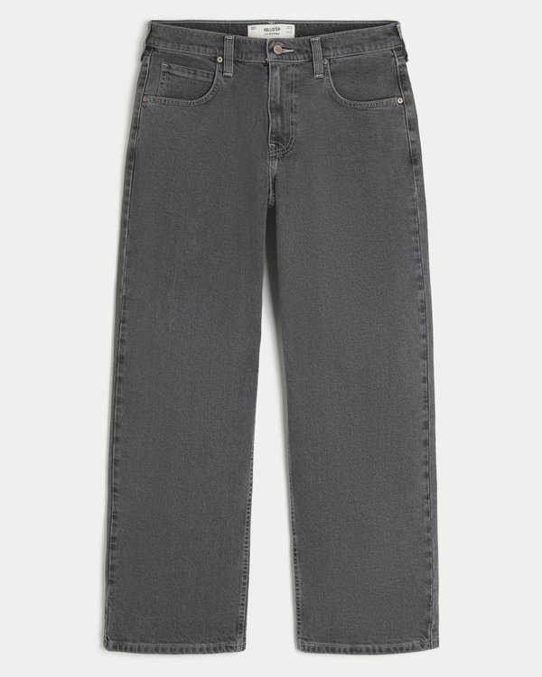 Low-Rise Back Graphic Baggy Jeans, Dark Gray view 1