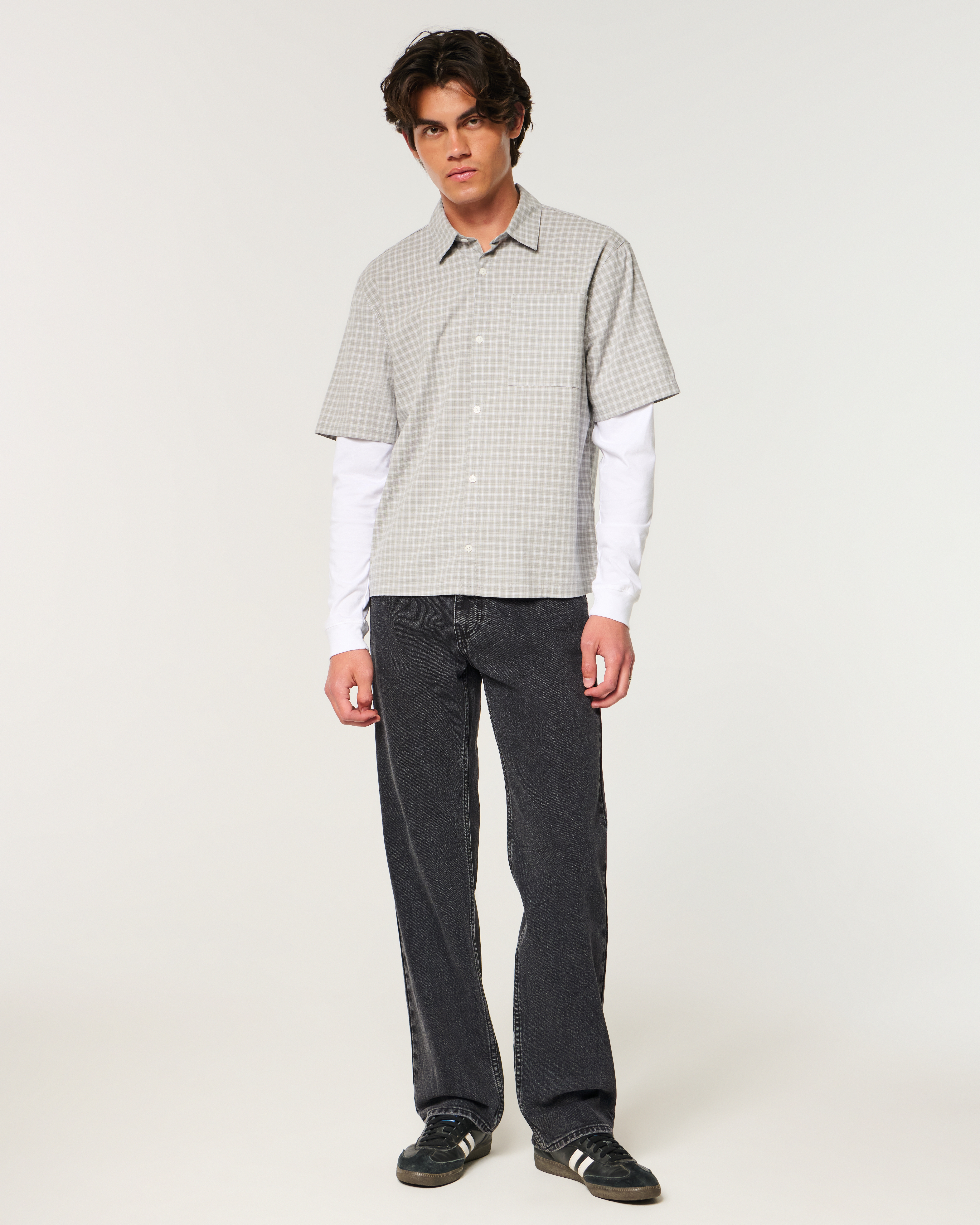 Washed Black Relaxed Straight Jeans