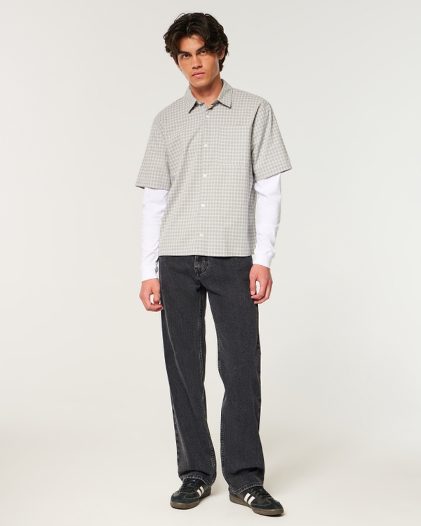 Washed Black Relaxed Straight Jeans, Washed Black view 1